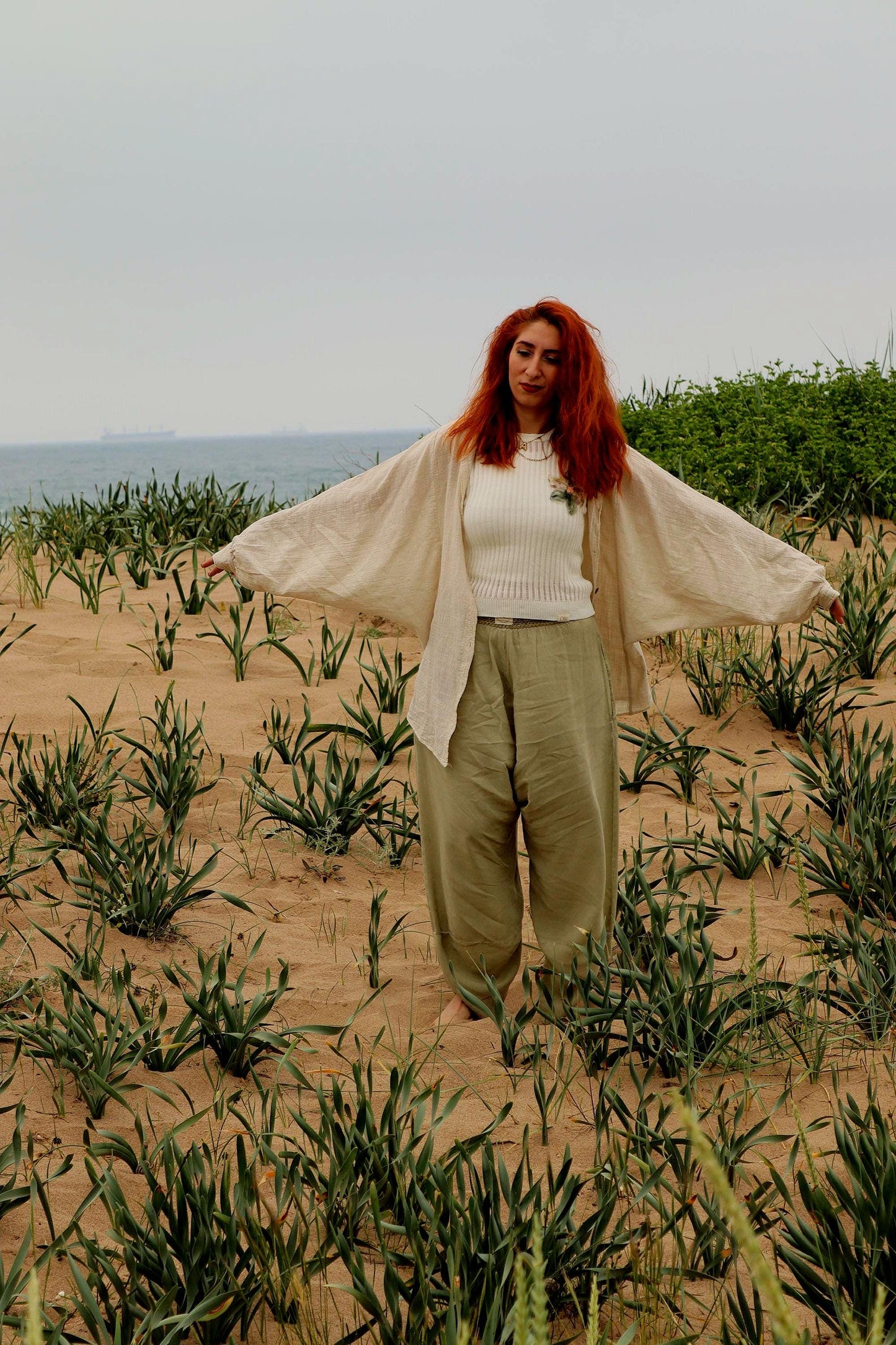 Boho Cotton Cream Shirt - Oversized Loose Fit Blouse - Breathable Wide Underarm Top - Unisex Bohemian Shirt- Soft Linen Lightweight Fabric