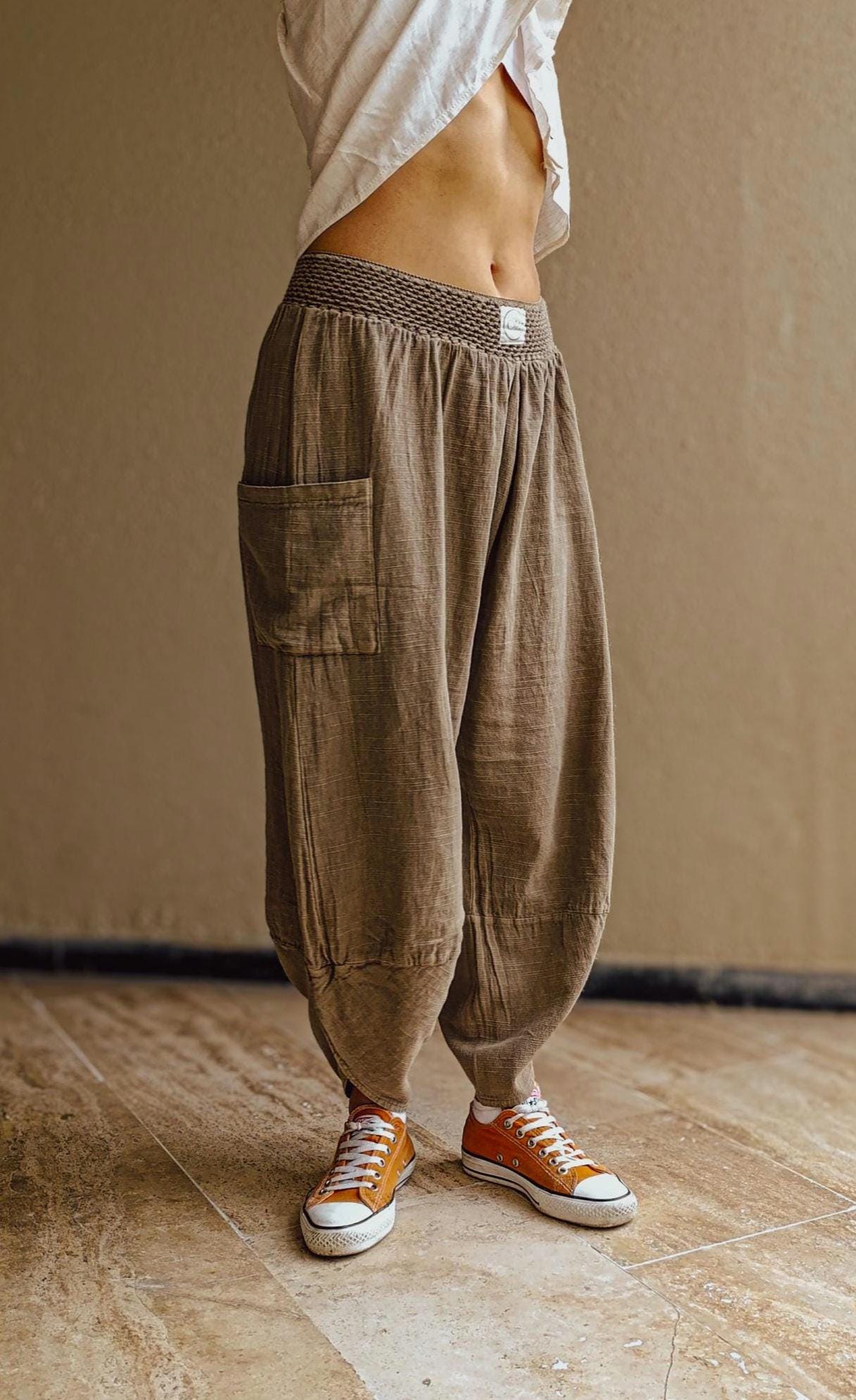 Boho Cotton/linen Wide Leg Pants Natural Baggy Fit | Handmade Hippie Trousers artist Clothing