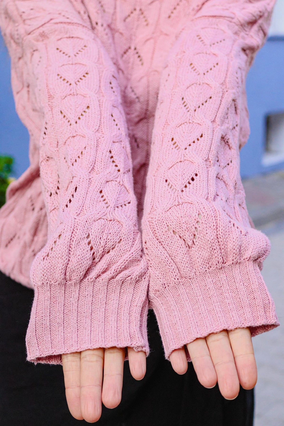 Pastel Pembe Bohem Örgü Kazak