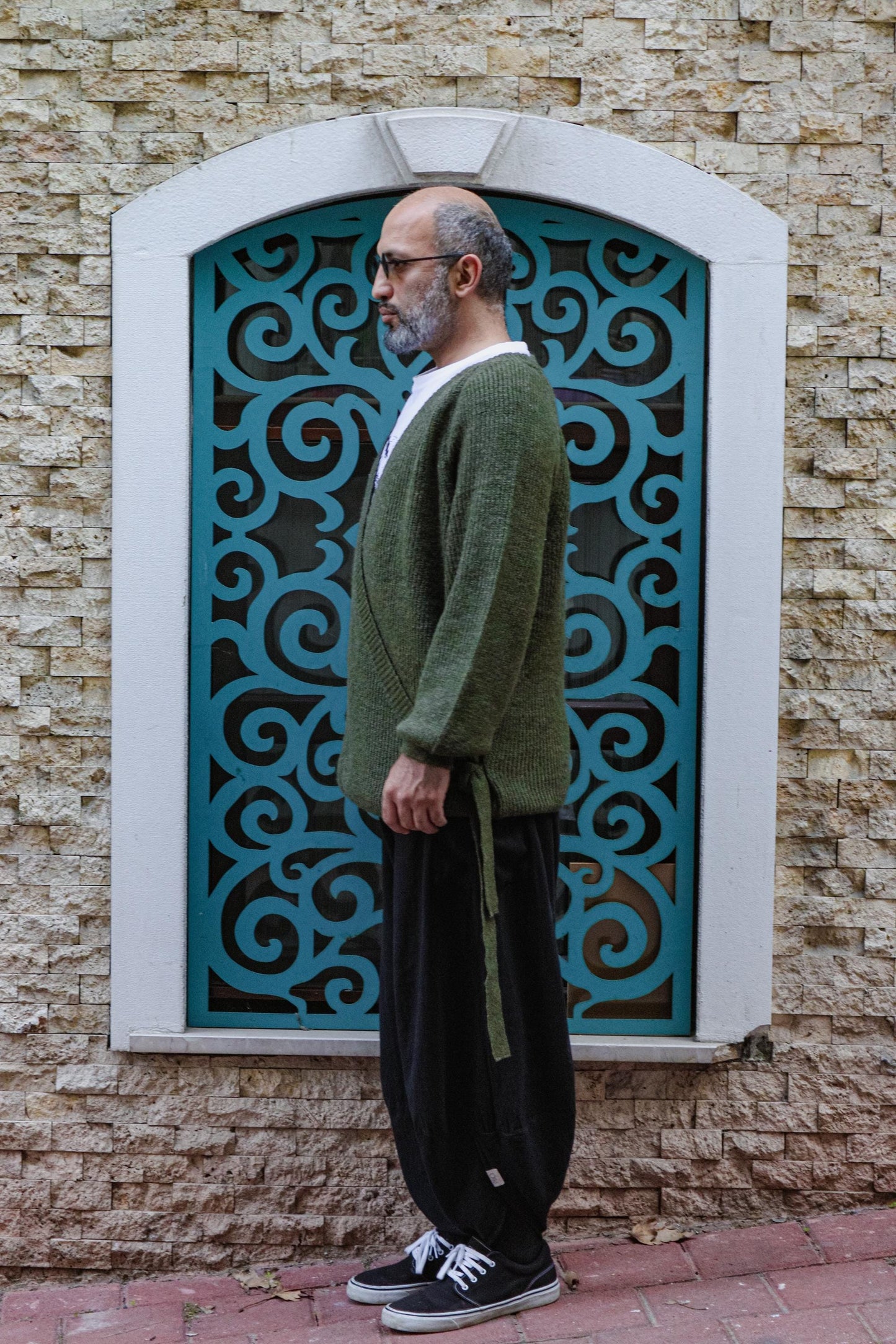 Boho Knit Wrap Sweater Unisex Green Side Tie Relaxed Fit Handmade All Season Layering Top