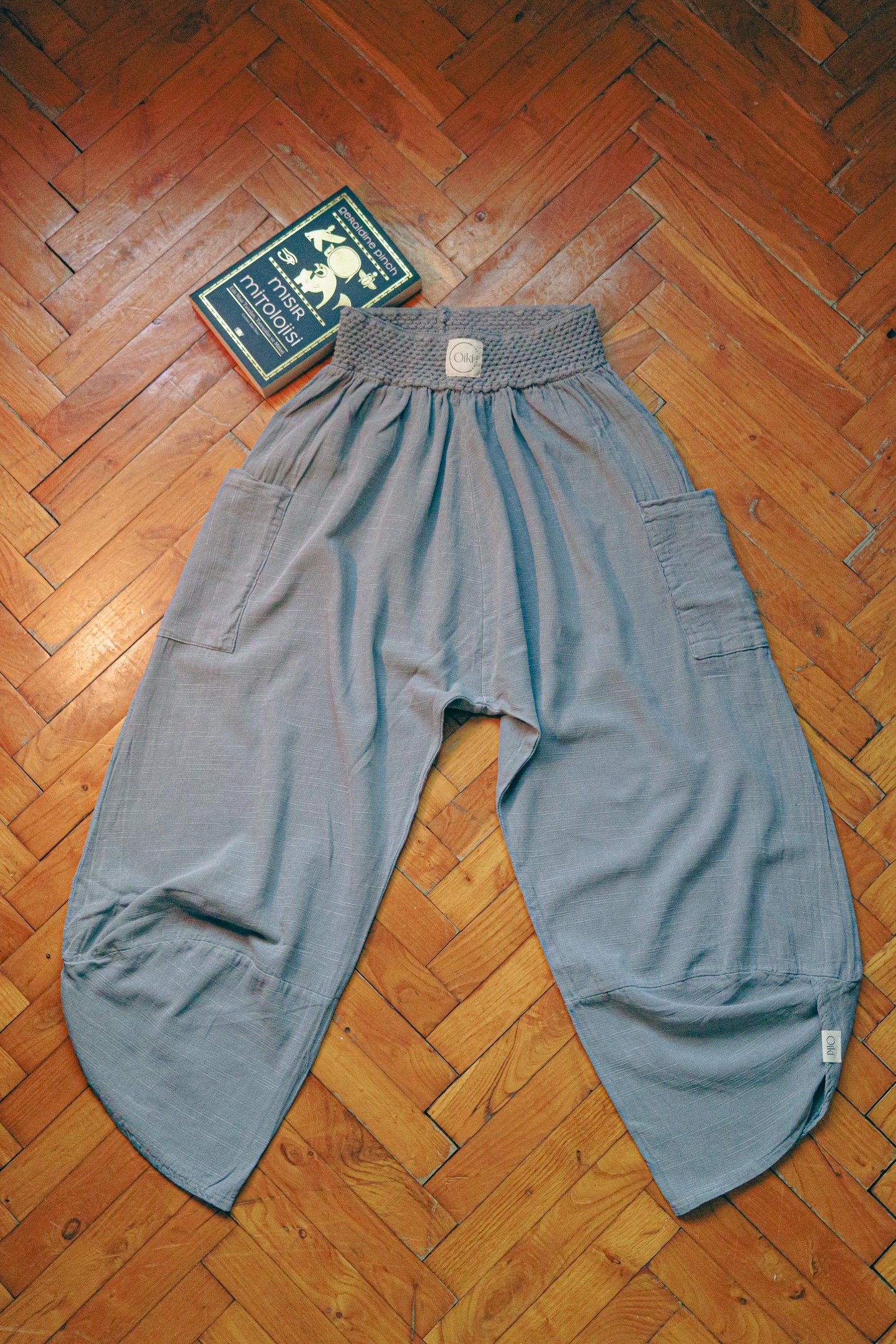 Harem Bohemian Cotton/ Linen Pants Boho V Hem Loose Fit Trousers, Natural Fabric Yoga Lounge Pants, Eco-Friendly Minimalist Unisex Clothing