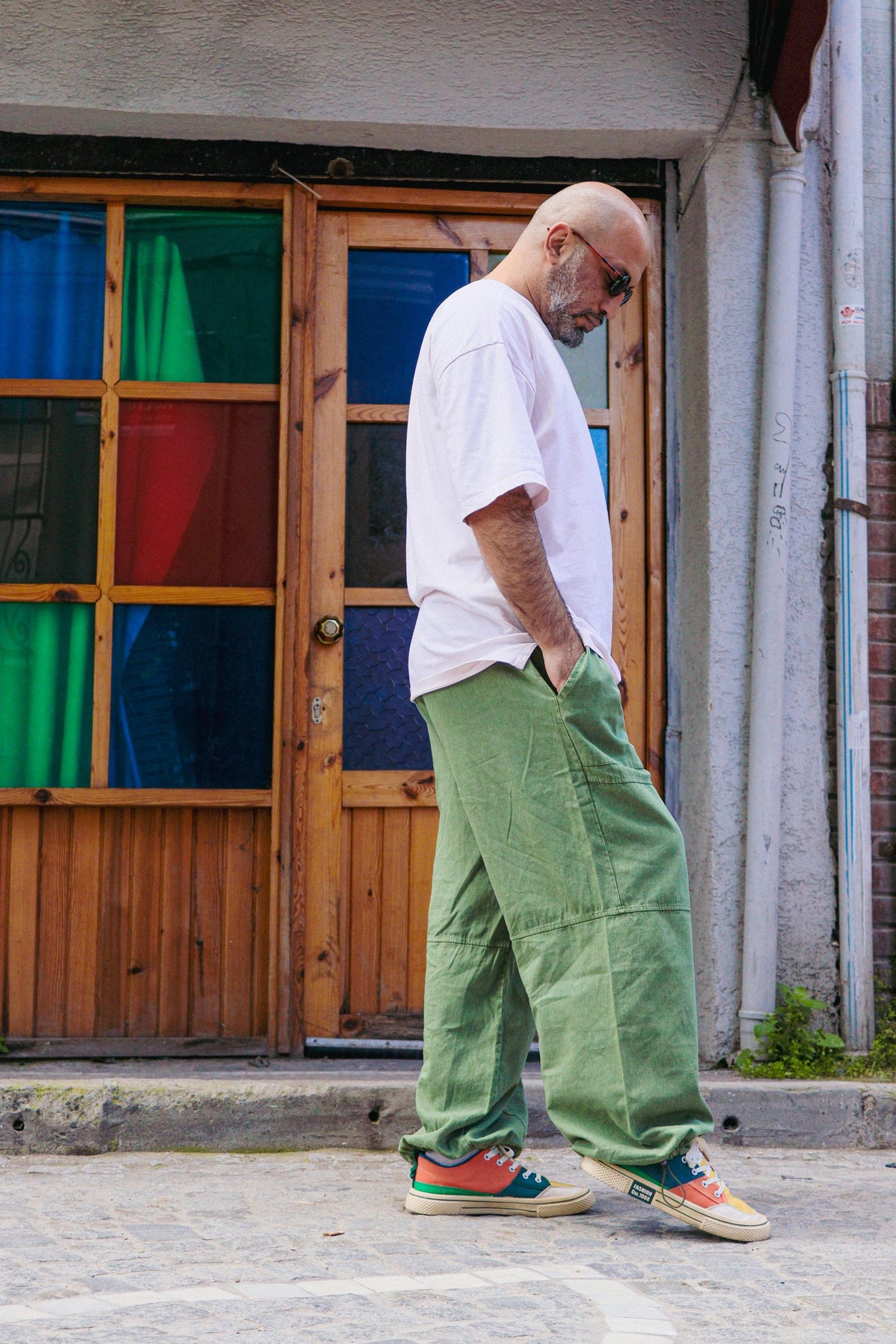 Unisex Yeşil Bağcıklı Geniş Paça Pantolon