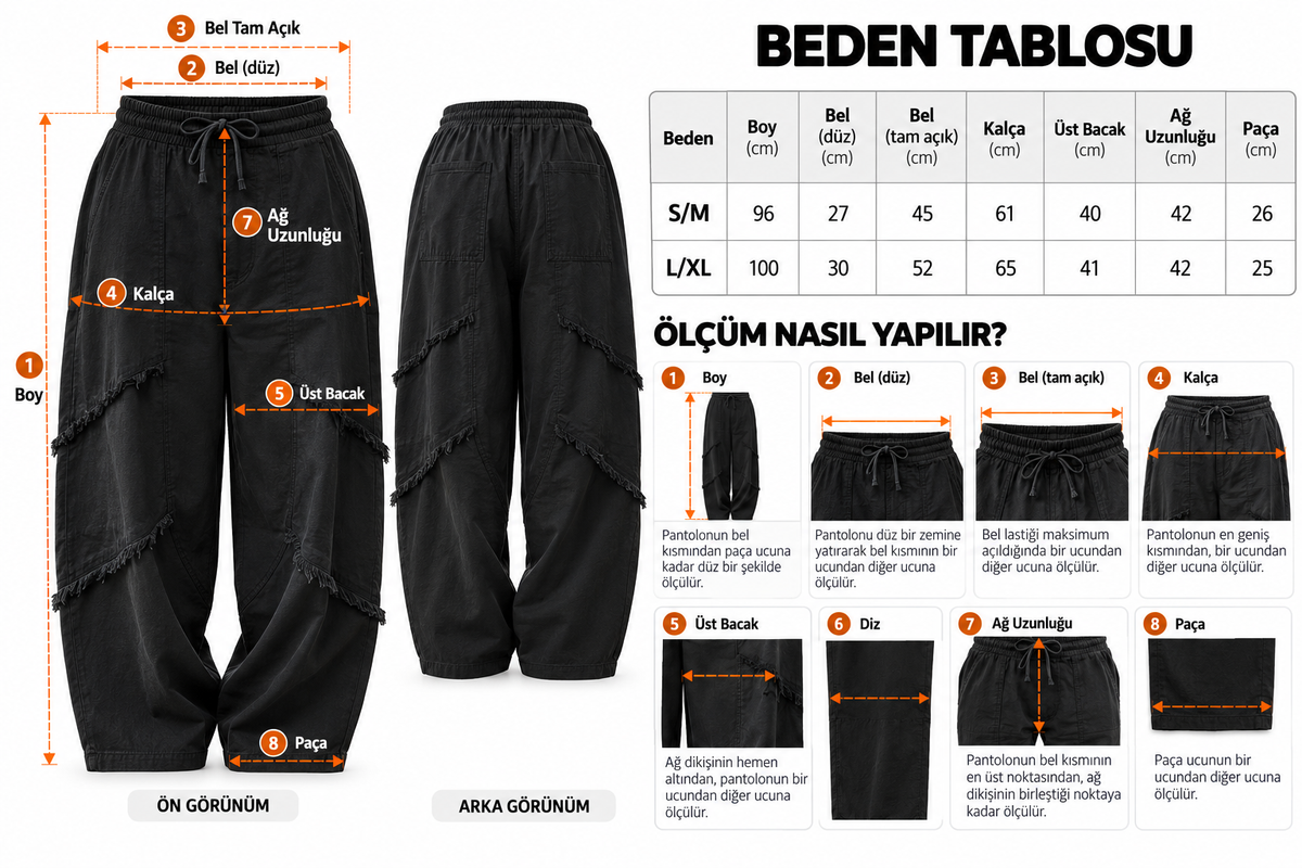 Siyah Unisex Püsküllü Pantolon