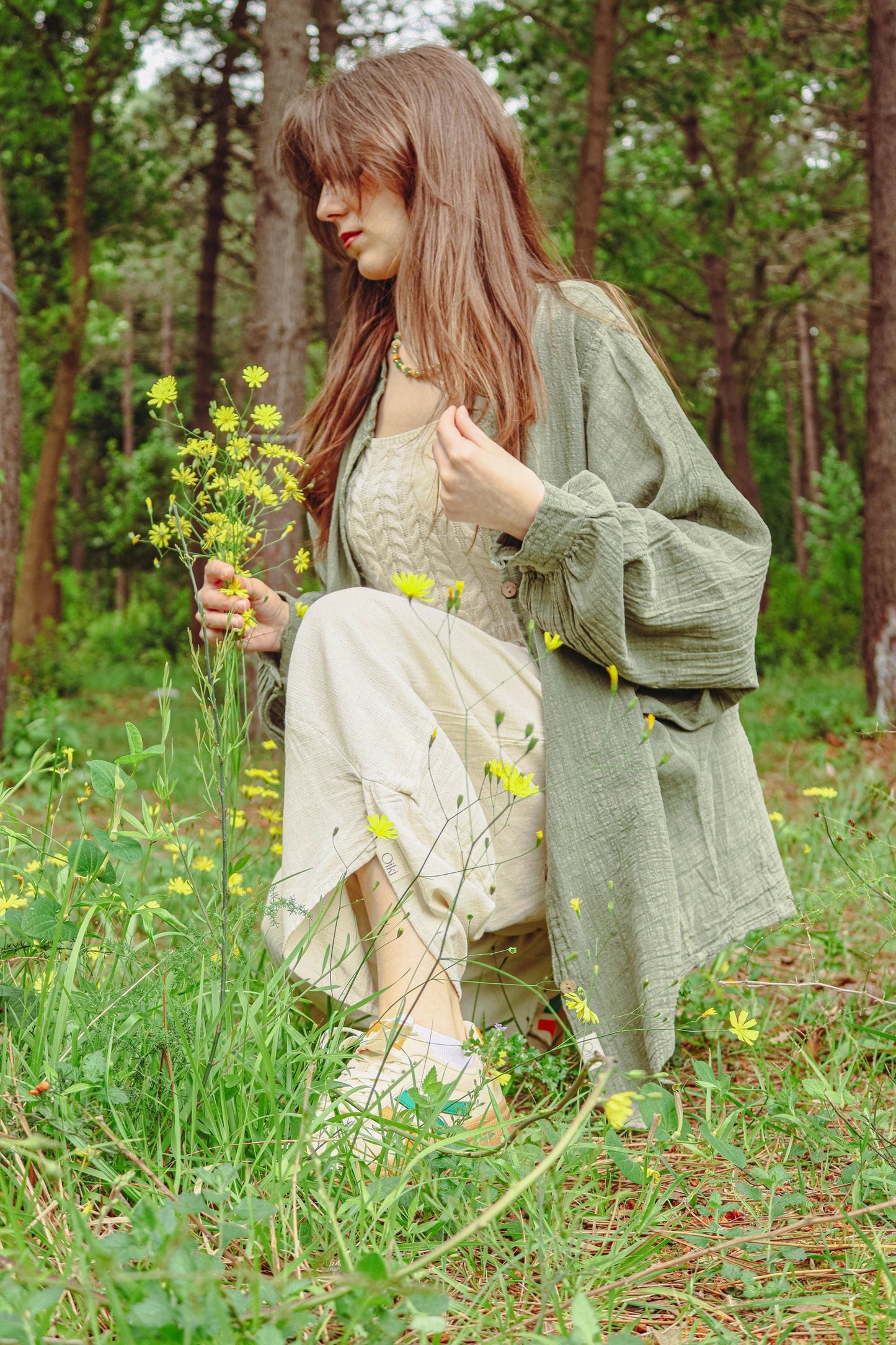 Harem Bohemian Cotton/Linen Pants -Boho V Hem Loose Fit Trousers, Natural Fabric Yoga Lounge Pants, Eco-Friendly Minimalist Unisex Clothing
