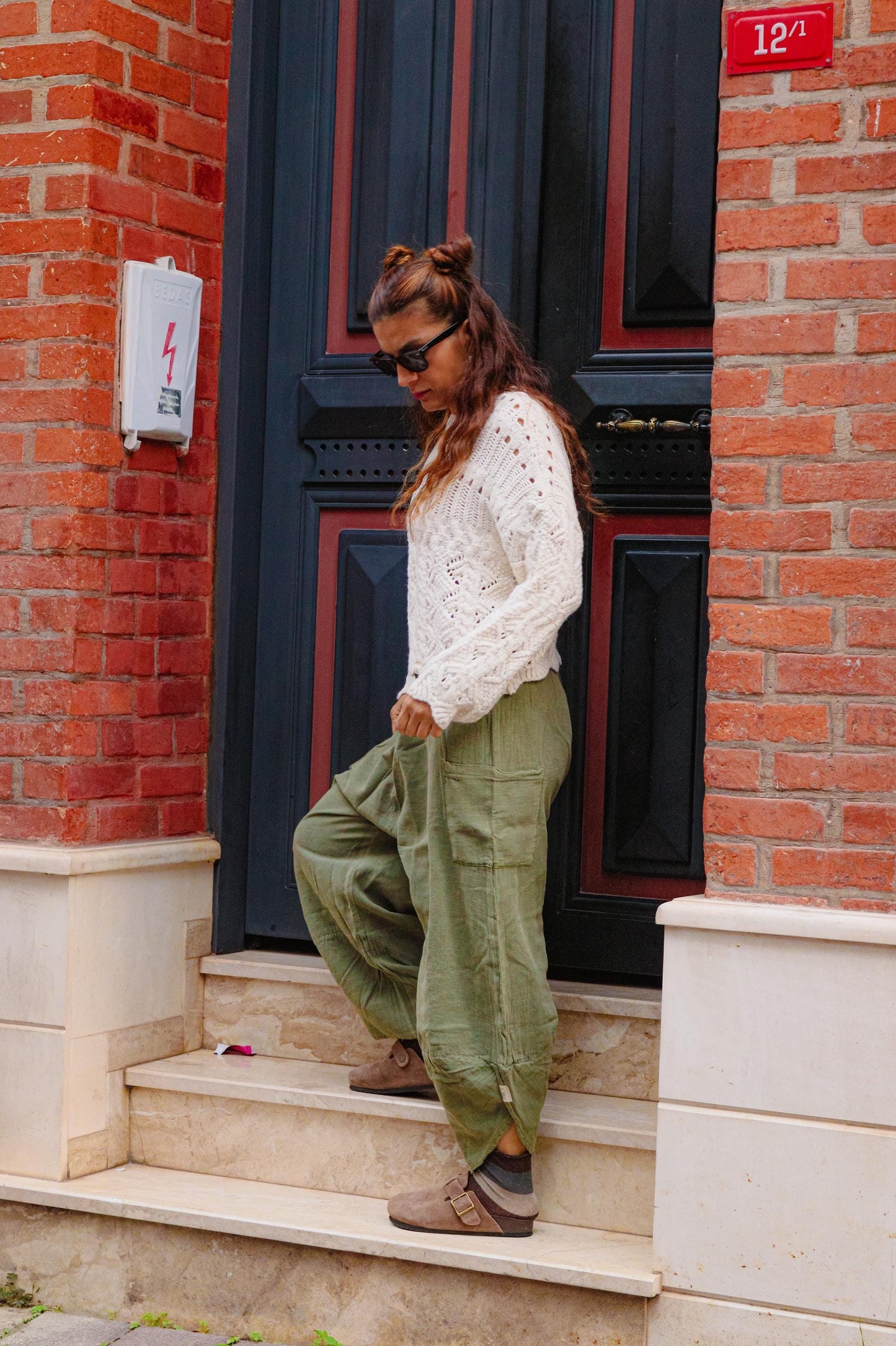 Boho Cotton linen Wide Leg Pants 100% Natural V-Cut Baggy Fit | Handmade Hippie Trousers | Skin-Friendly | Breathable Bohemian Clothing
