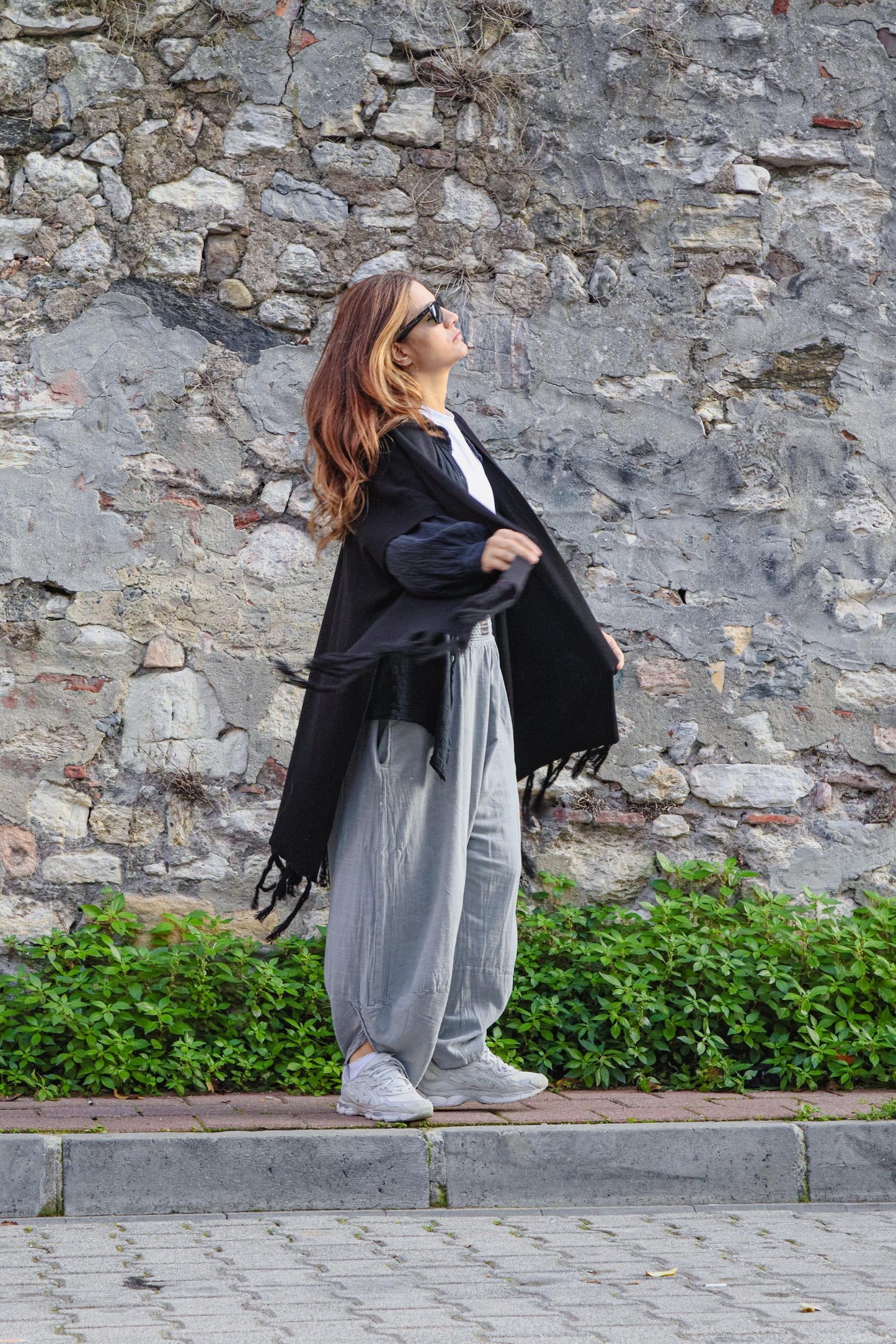 Harem Bohemian Cotton/ Linen Pants Boho V Hem Loose Fit Trousers, Natural Fabric Yoga Lounge Pants, Eco-Friendly Minimalist Unisex Clothing