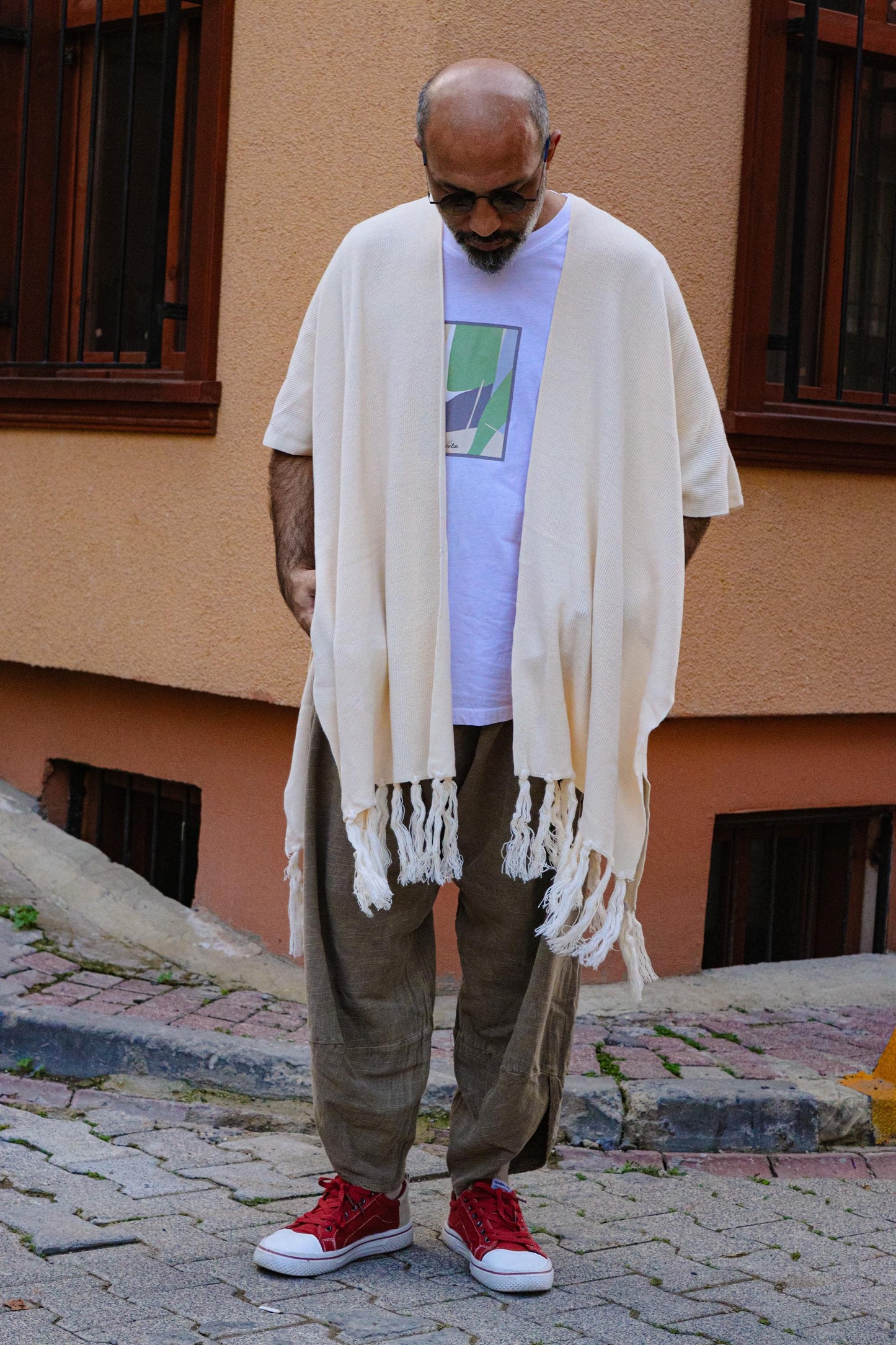 Knit Boho Fringed Poncho 100% Acrylic Unisex Shawl Wrap Handmade Look Cozy Festival Cape