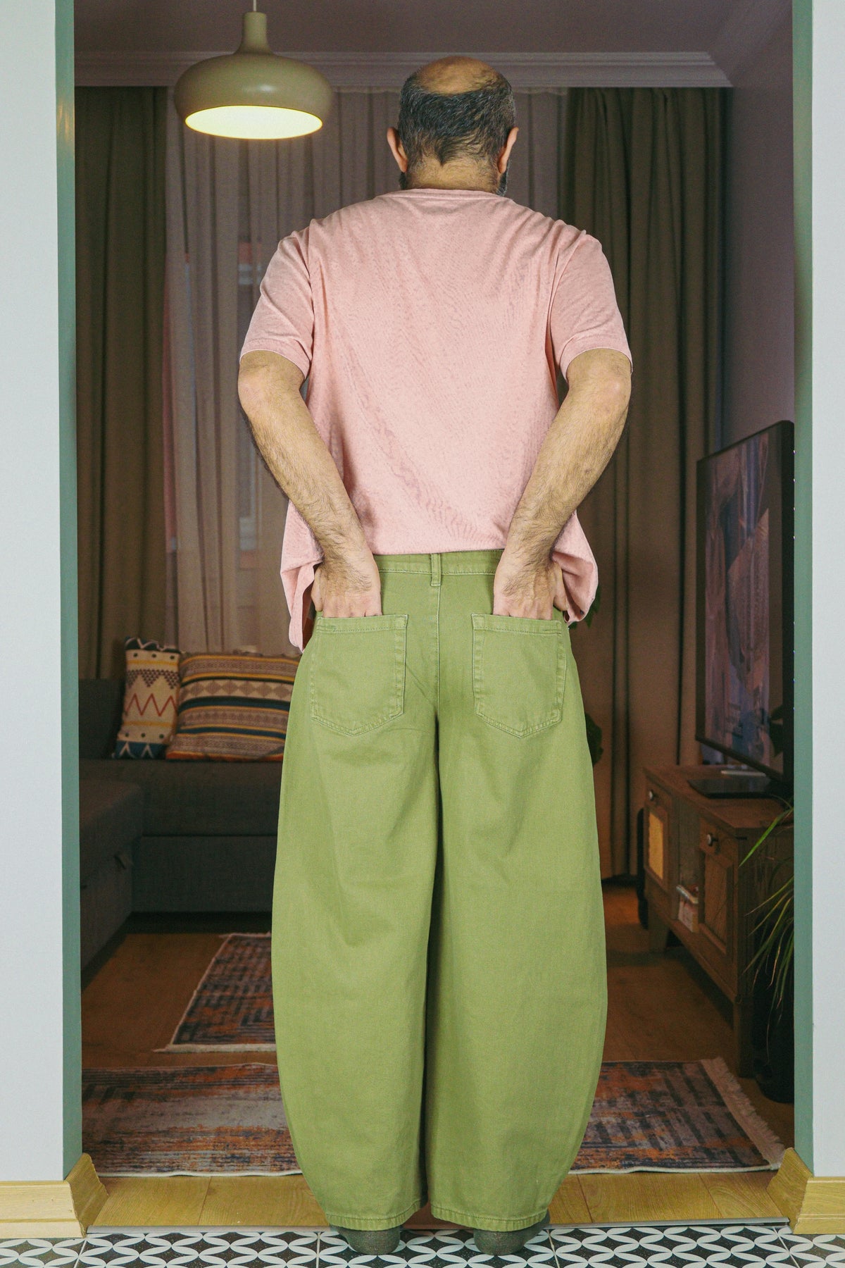 Haki Yeşil Balloon Baggy Kot Pantolon
