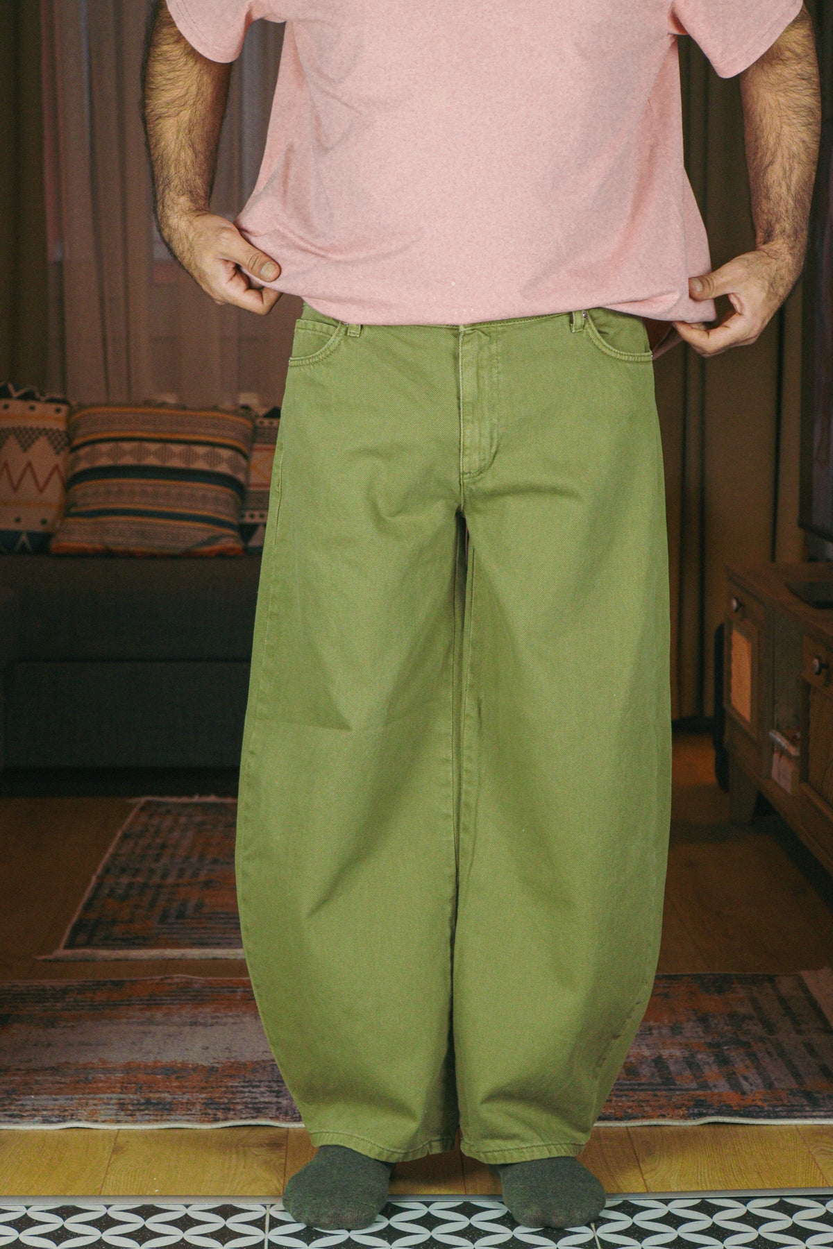 Haki Yeşil Balloon Baggy Kot Pantolon