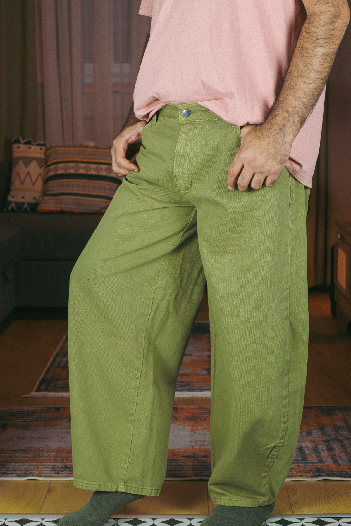 Haki Yeşil Balloon Baggy Kot Pantolon