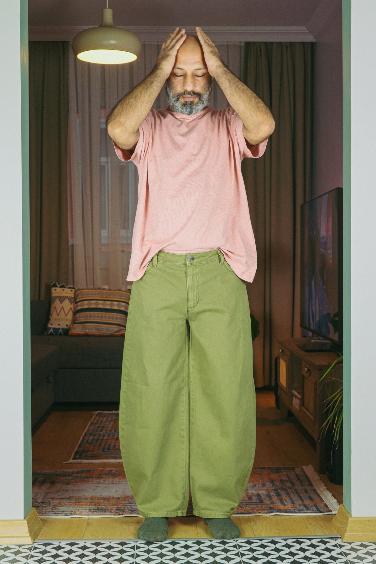 Haki Yeşil Balloon Baggy Kot Pantolon