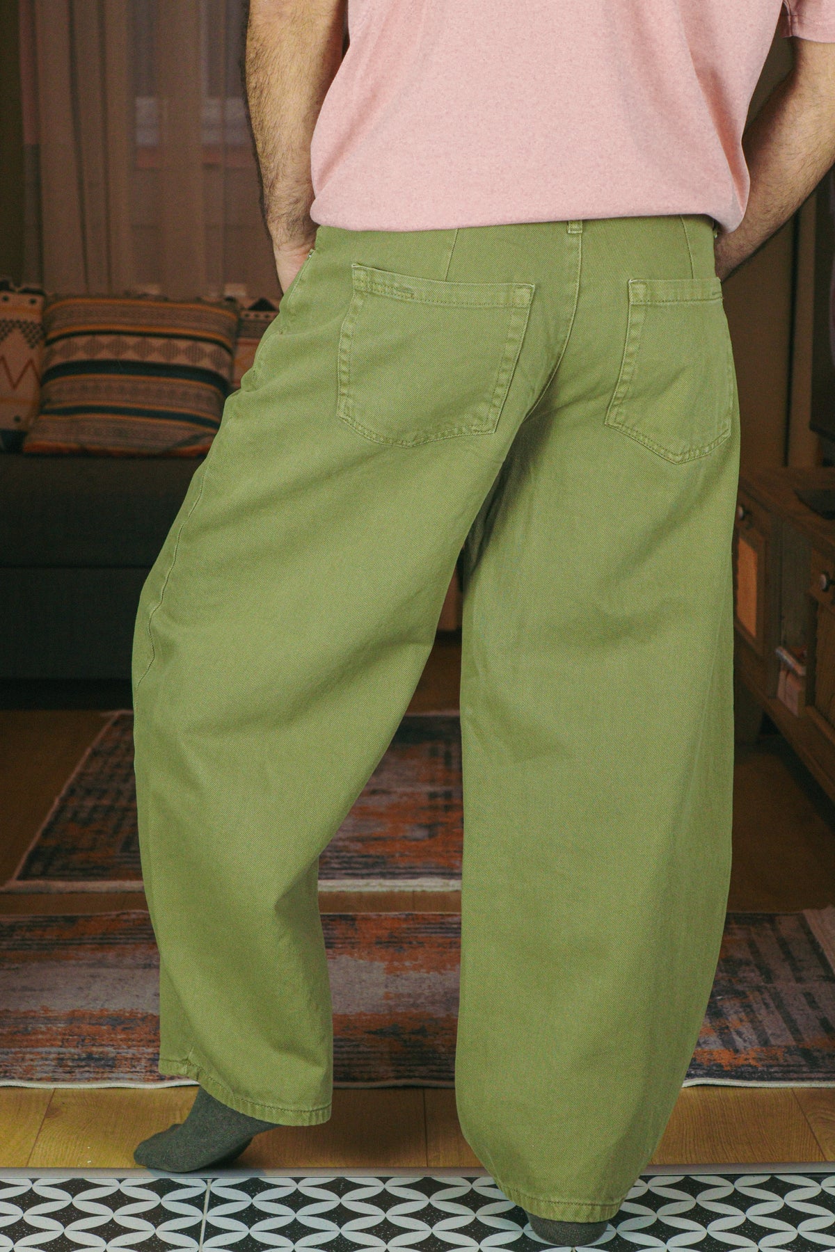 Haki Yeşil Balloon Baggy Kot Pantolon