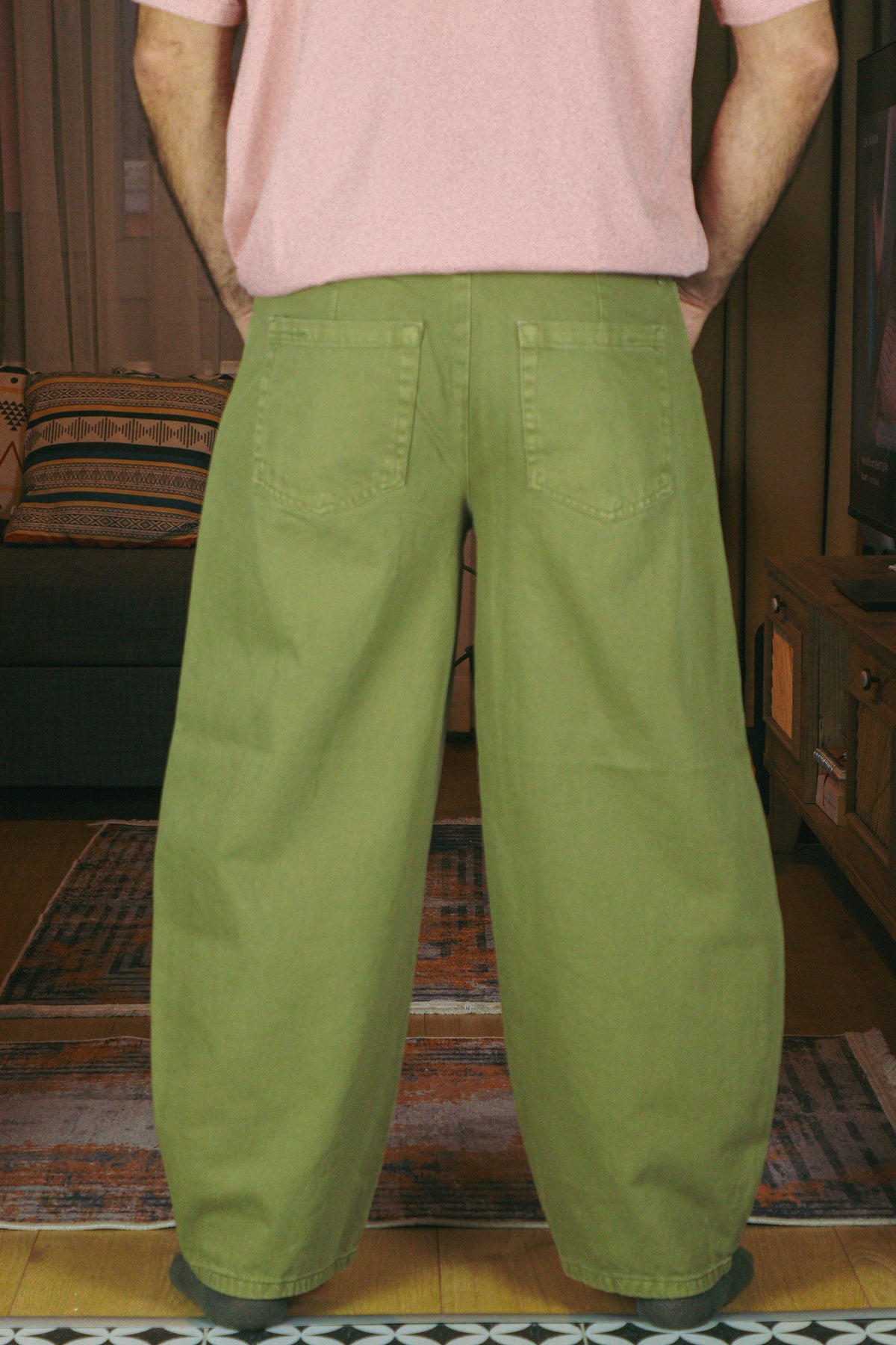 Haki Yeşil Balloon Baggy Kot Pantolon