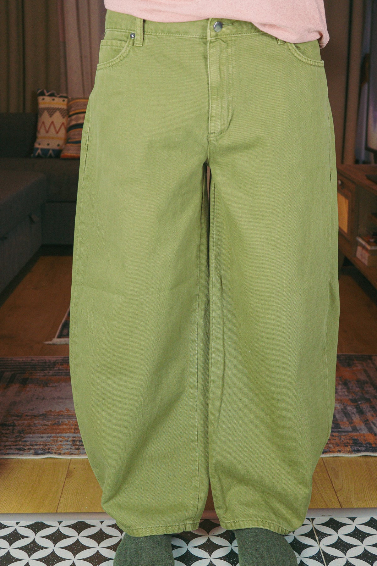 Haki Yeşil Balloon Baggy Kot Pantolon
