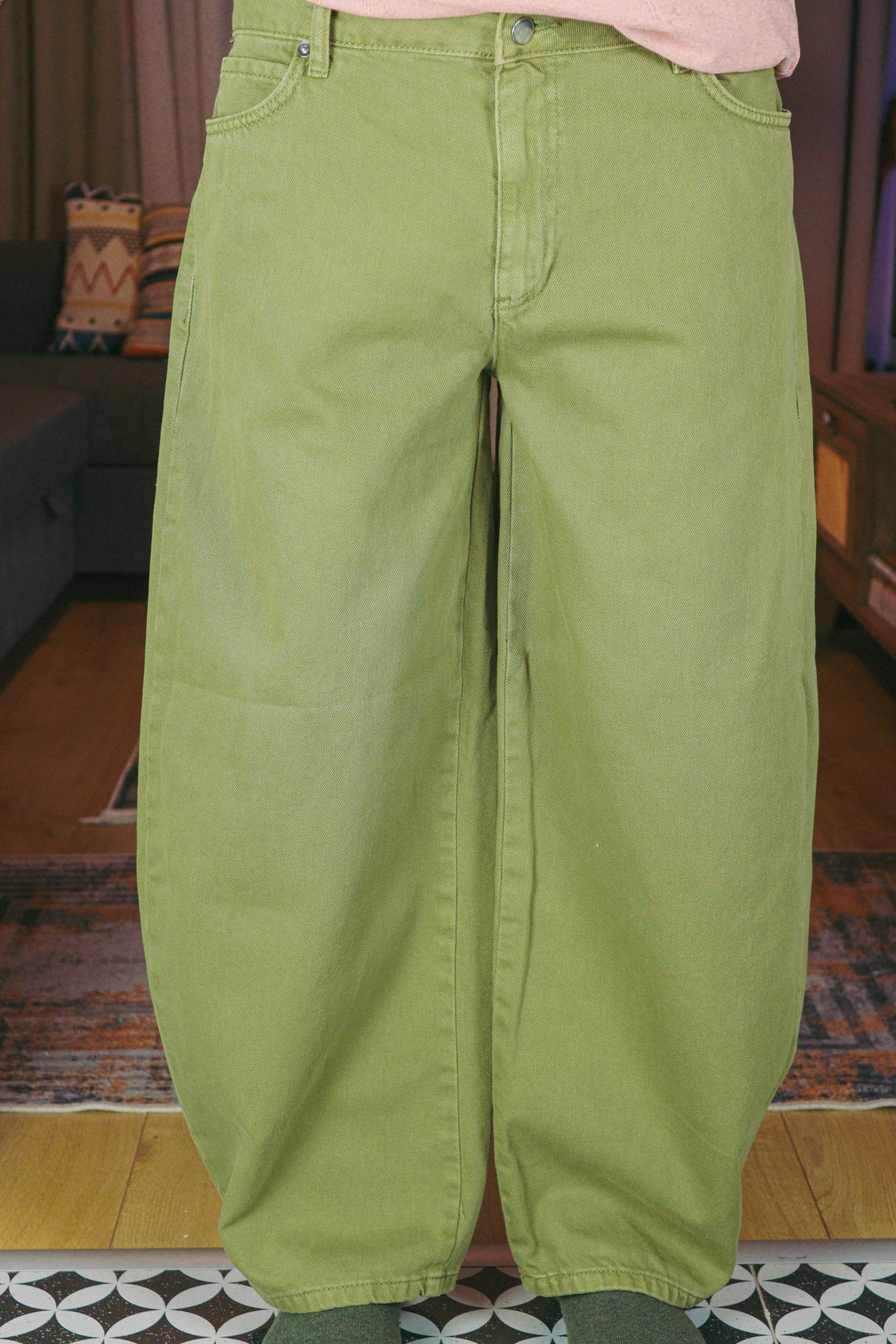 Haki Yeşil Balloon Baggy Kot Pantolon