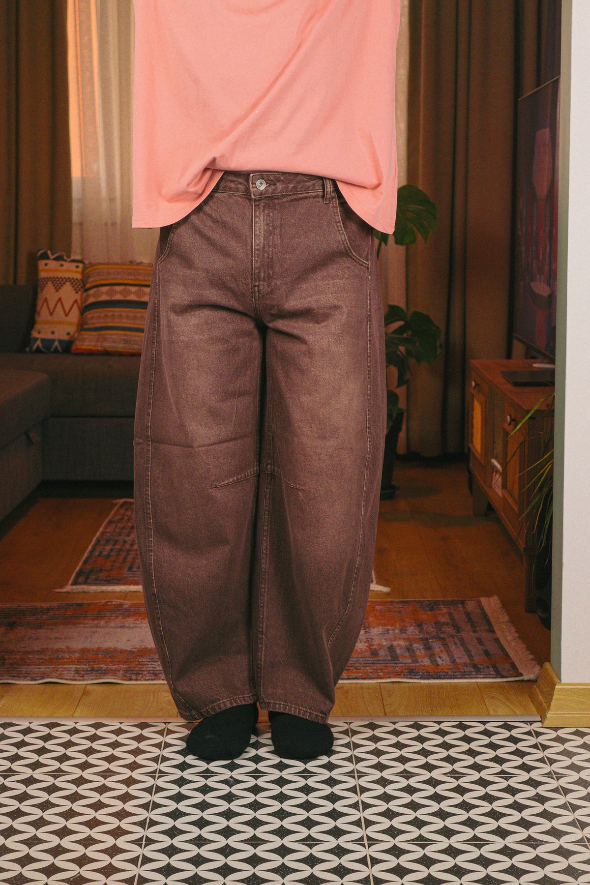 Kahverengi Balloon Baggy Kot Pantolon
