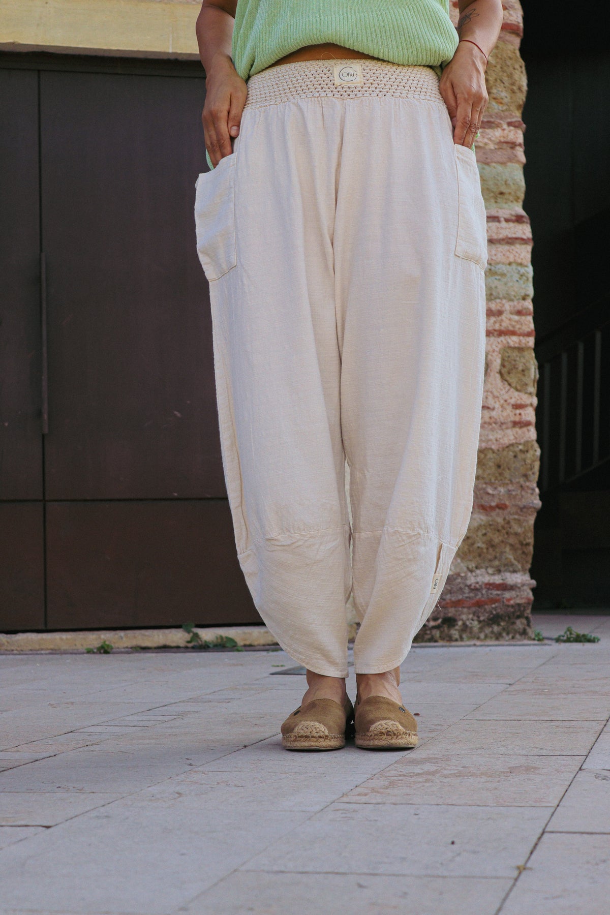 Krem V Paça Baggy Pantolon