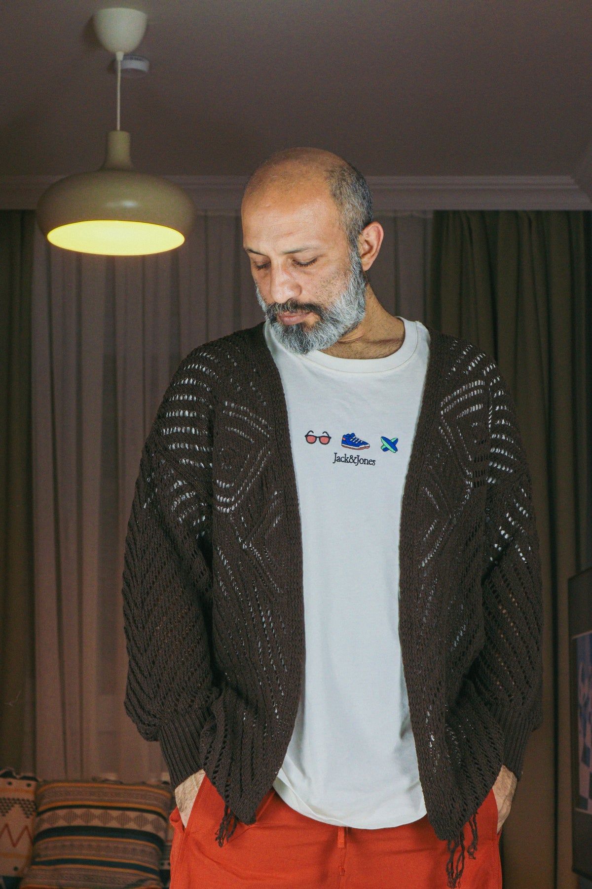 Kahverengi Örgü Püsküllü Oversize Hırka