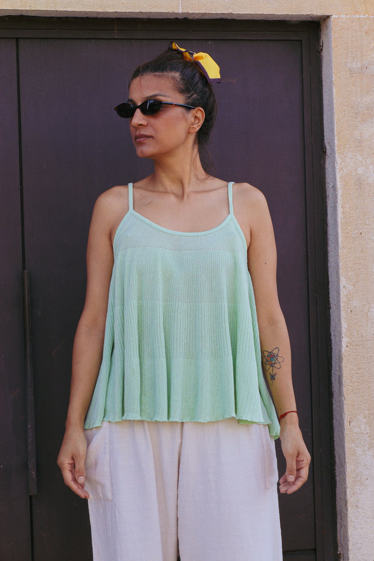 Mint Yeşil Dökümlü Atlet Crop