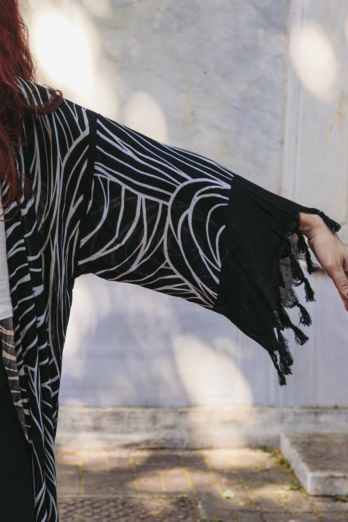 Siyah Pamuk Halka Desen Kimono