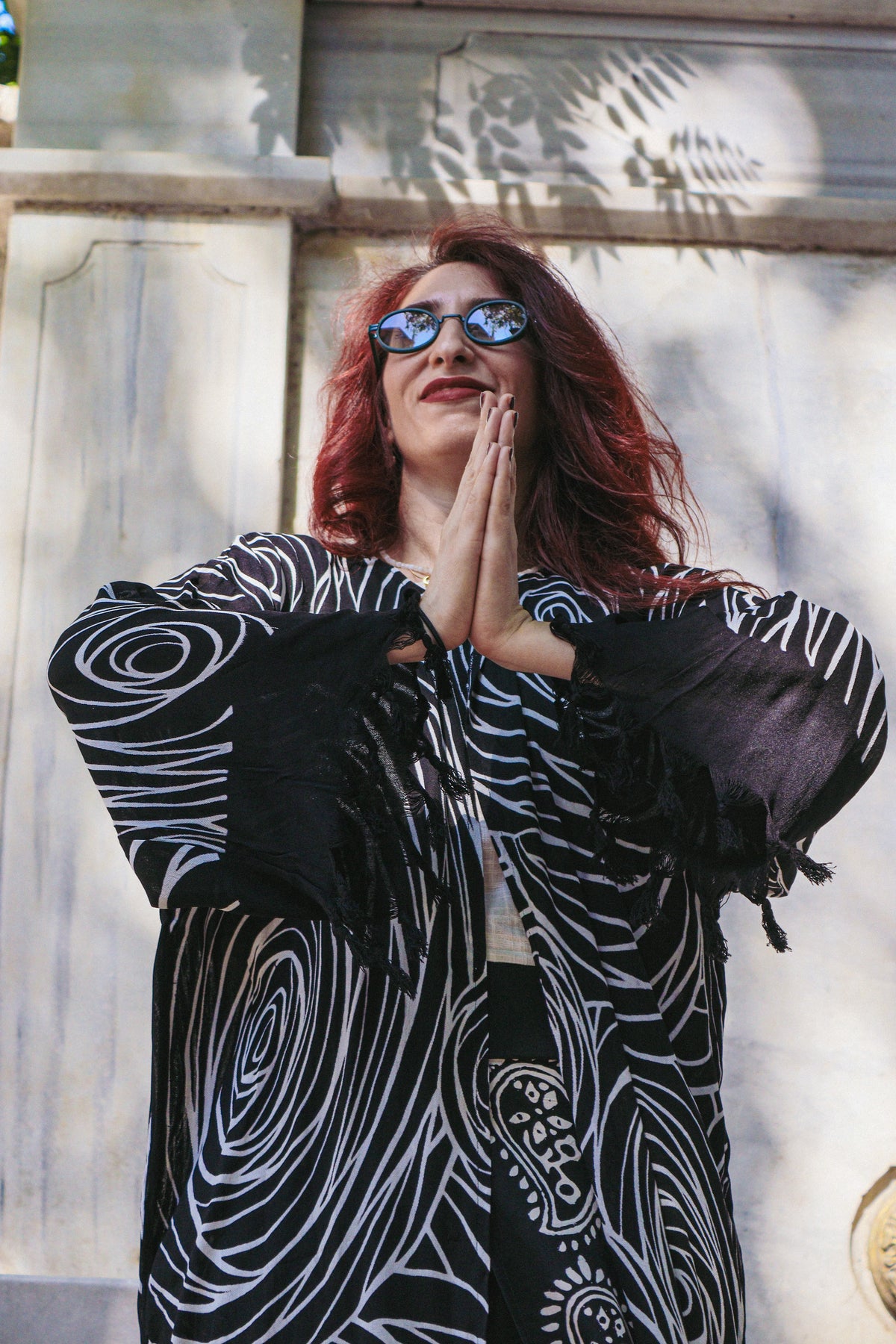 Siyah Pamuk Halka Desen Kimono