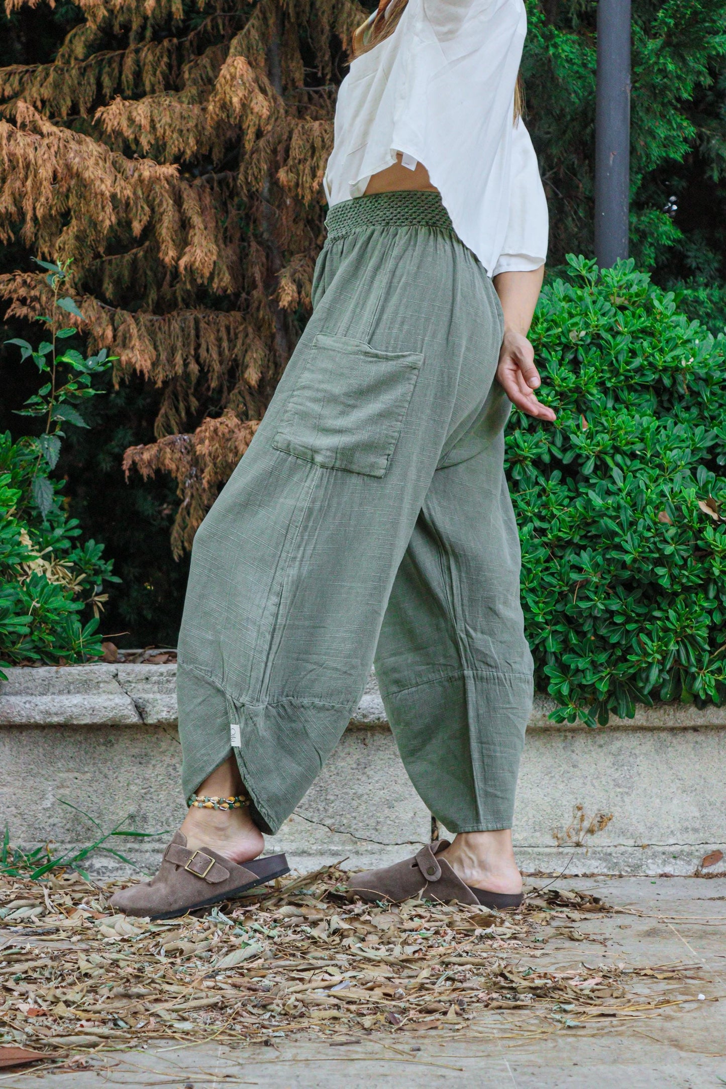Boho Cotton linen Wide Leg Pants 100% Natural V-Cut Baggy Fit | Handmade Hippie Trousers | Skin-Friendly | Breathable Bohemian Clothing