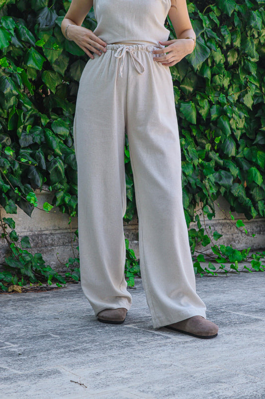 Boho Cotton linen Wide Leg Pants 100% Natural V-Cut Baggy Fit | Handmade Hippie Trousers | Skin-Friendly | Breathable Bohemian Clothing