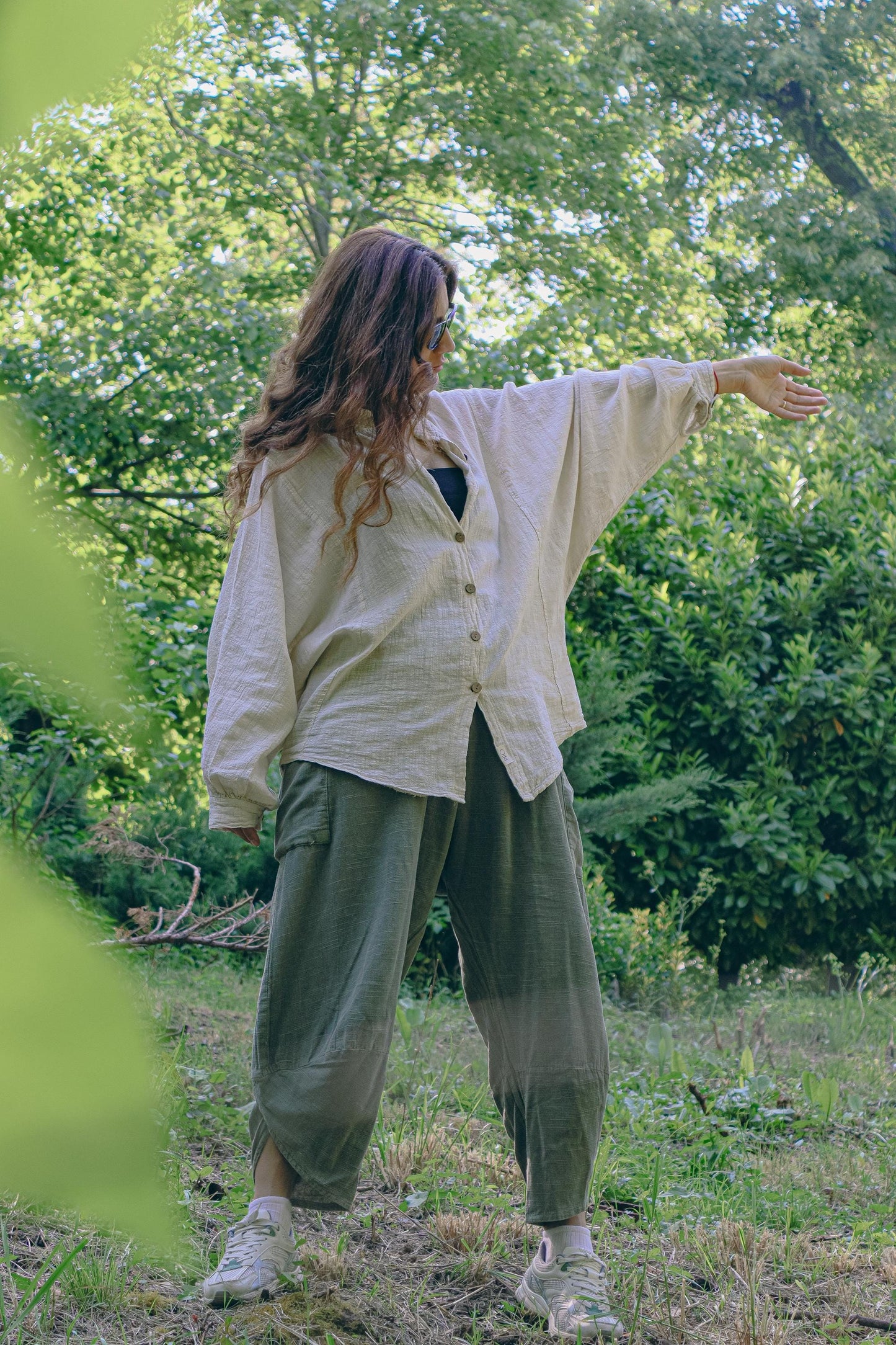 Boho Cotton Cream Shirt - Oversized Loose Fit Blouse - Breathable Wide Underarm Top - Unisex Bohemian Shirt- Soft Linen Lightweight Fabric