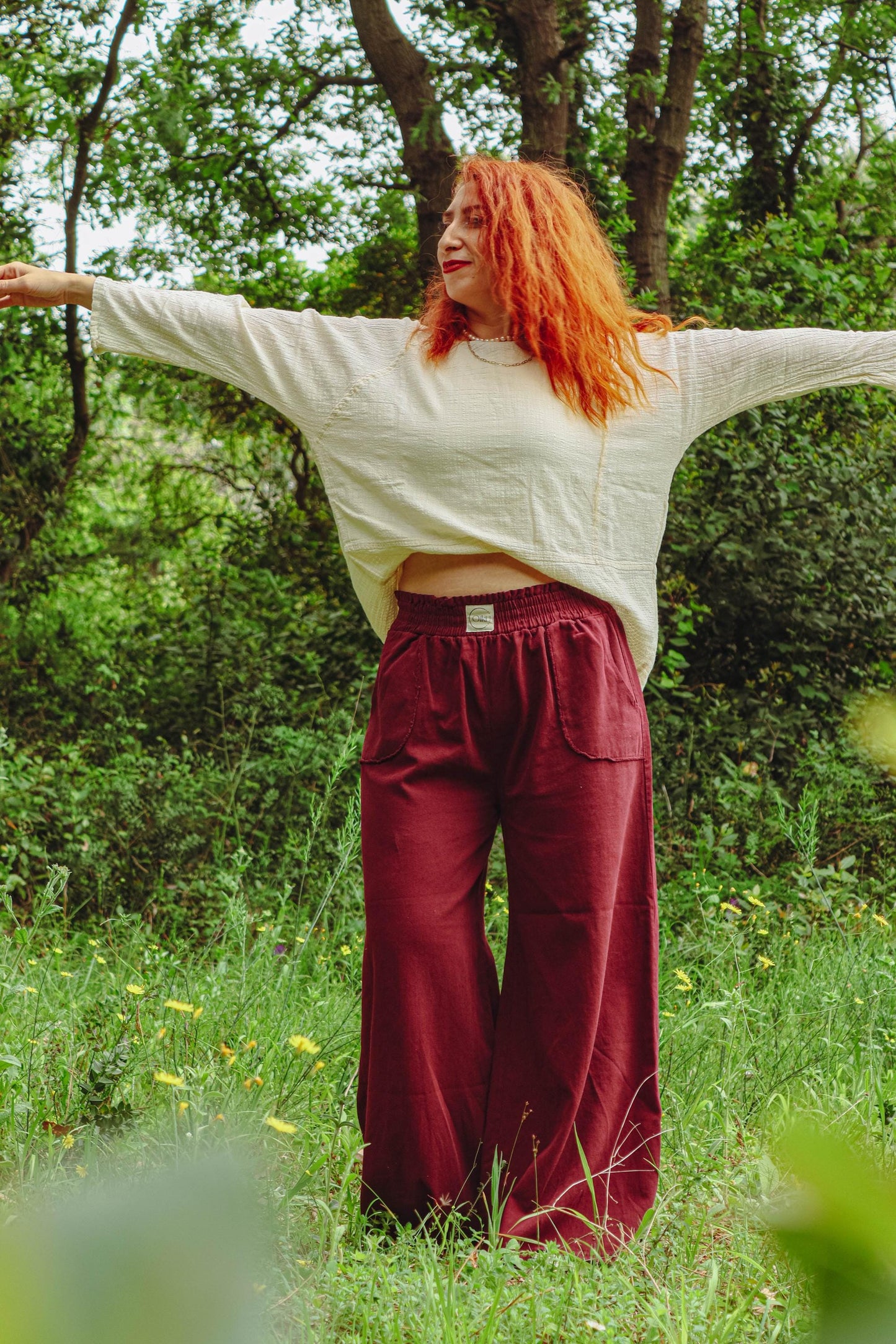 Burgundy Linen Wide Leg Pants Women - High Waist Loose Trousers - Boho Clothing - Casual Linen Pants- Palazzo Pants - Minimalist Outfit