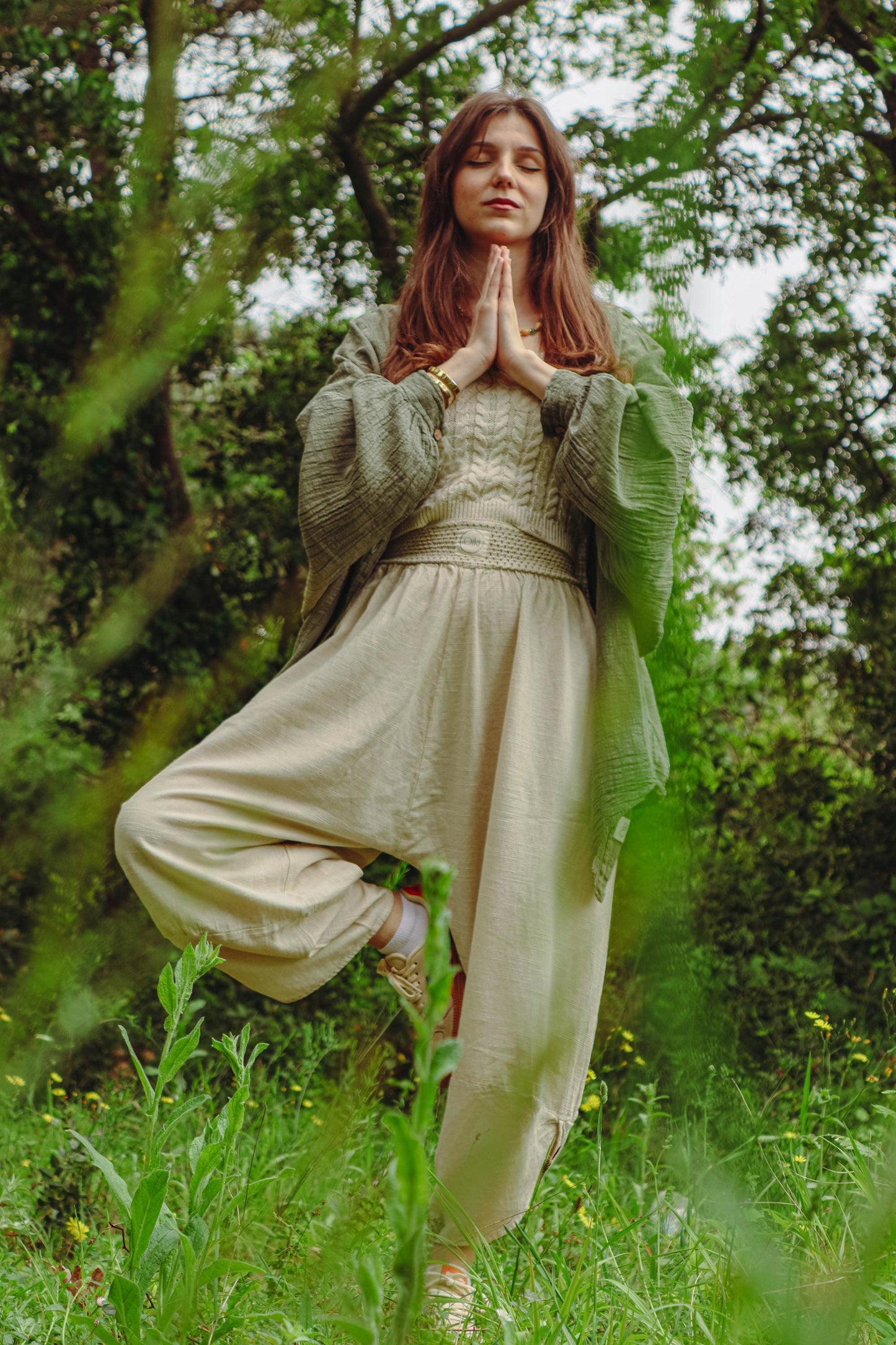 Cream Cotton Harem Pants: Boho V-Hem, Unisex Lounge Trousers