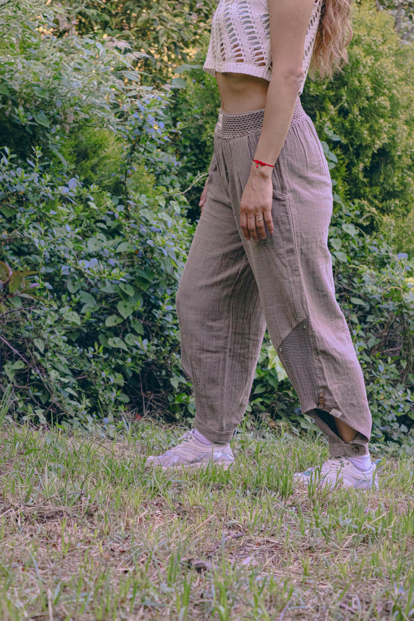 Boho Cotton Linen Wide Leg Pants with Slit Hem Unisex Loose Fit Brown Trousers |  four seasons Festival Yoga Comfy Bohemian Clothing