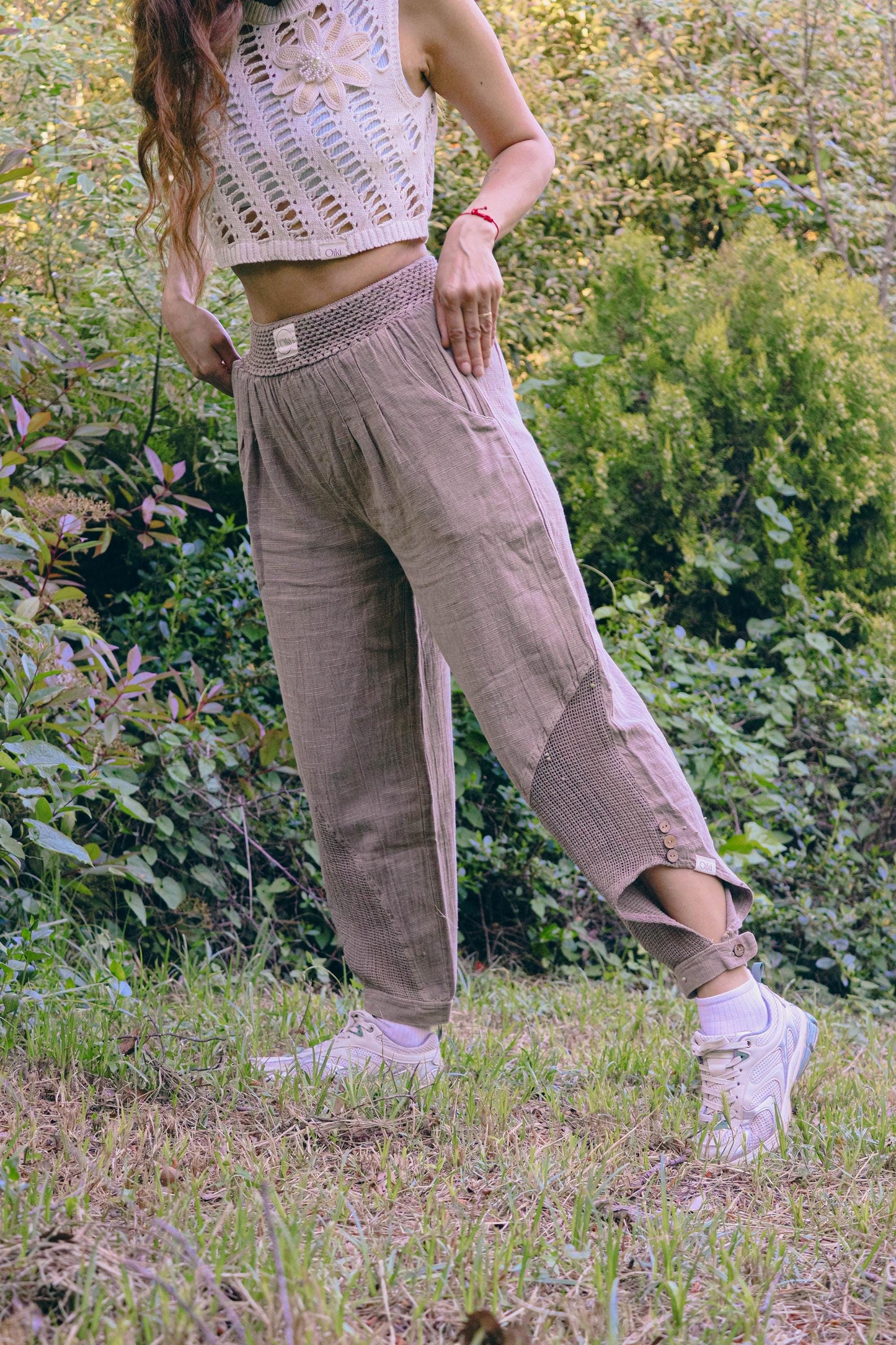 Boho Cotton Linen Wide Leg Pants with Slit Hem Unisex Loose Fit Brown Trousers |  four seasons Festival Yoga Comfy Bohemian Clothing