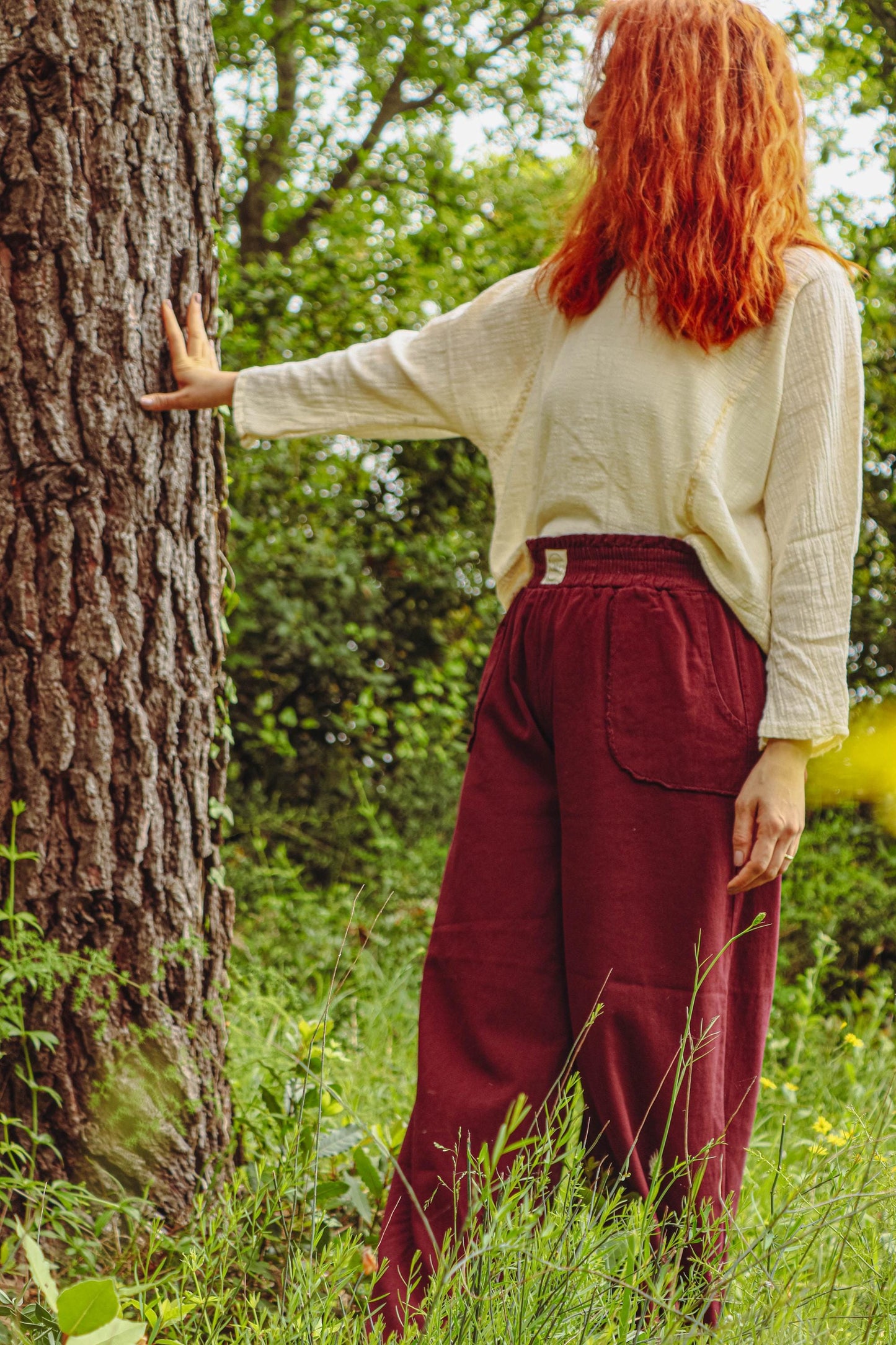 Burgundy Linen Wide Leg Pants Women - High Waist Loose Trousers - Boho Clothing - Casual Linen Pants- Palazzo Pants - Minimalist Outfit