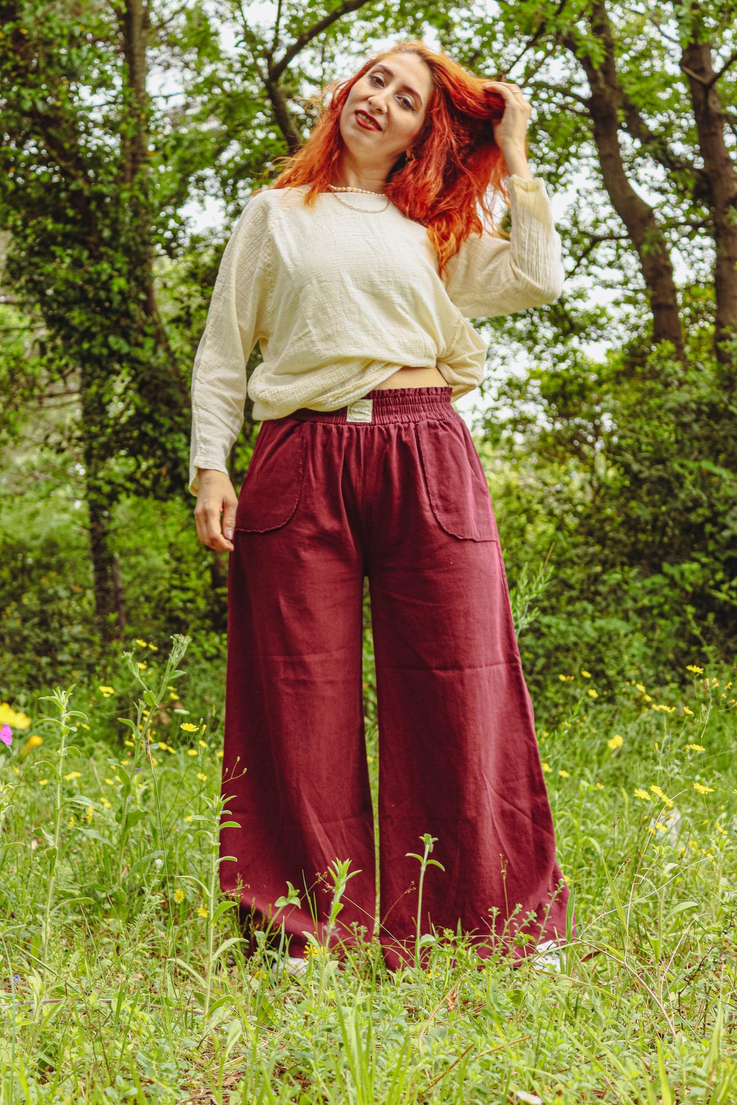 Burgundy Linen Wide Leg Pants Women - High Waist Loose Trousers - Boho Clothing - Casual Linen Pants- Palazzo Pants - Minimalist Outfit