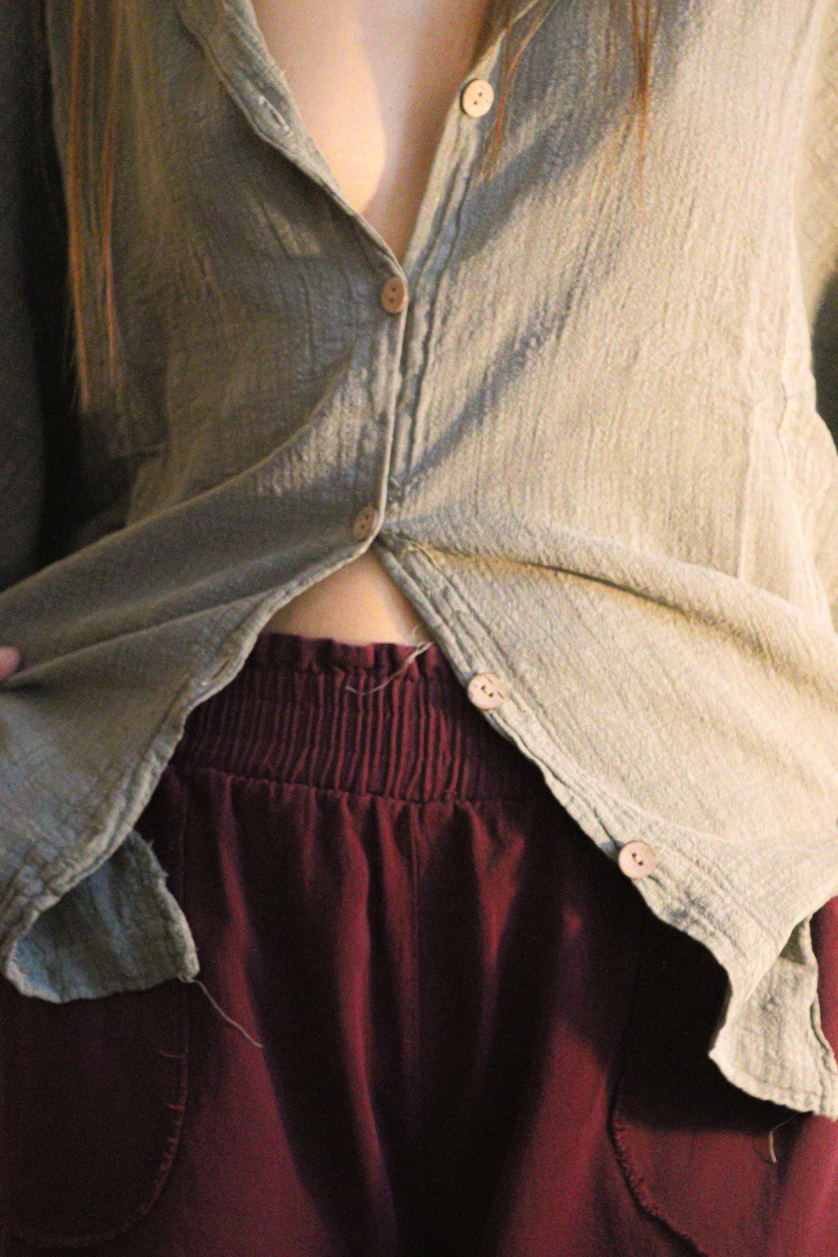 Bordo Keten Geniş Paça Pantolon