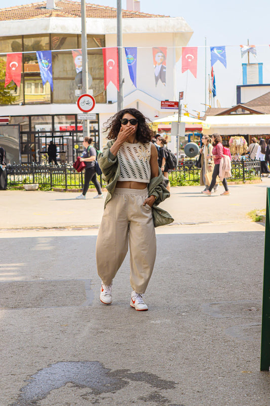 Cream Linen Balloon Pants- Boho Baggy Pants for Women- Relaxed Fit Trousers- Natural Linen Look-Bohemian Minimalist Summer Outfit