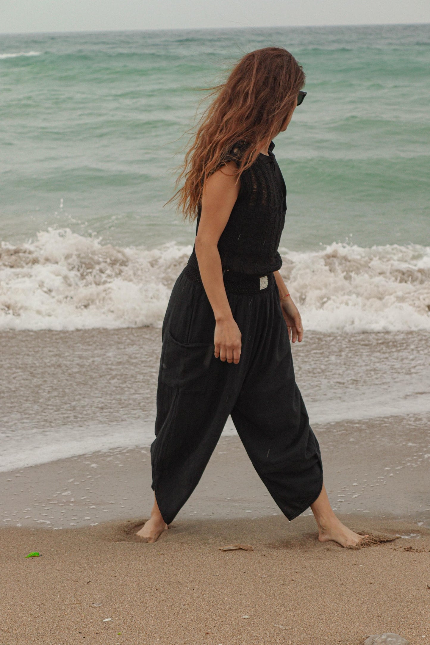 Boho Cotton Linen Pants Unisex- Elastic Waist linen Harem Pants - Lightweight Yoga Pants - Soft Natural Fabric - Bohemian Festival Style