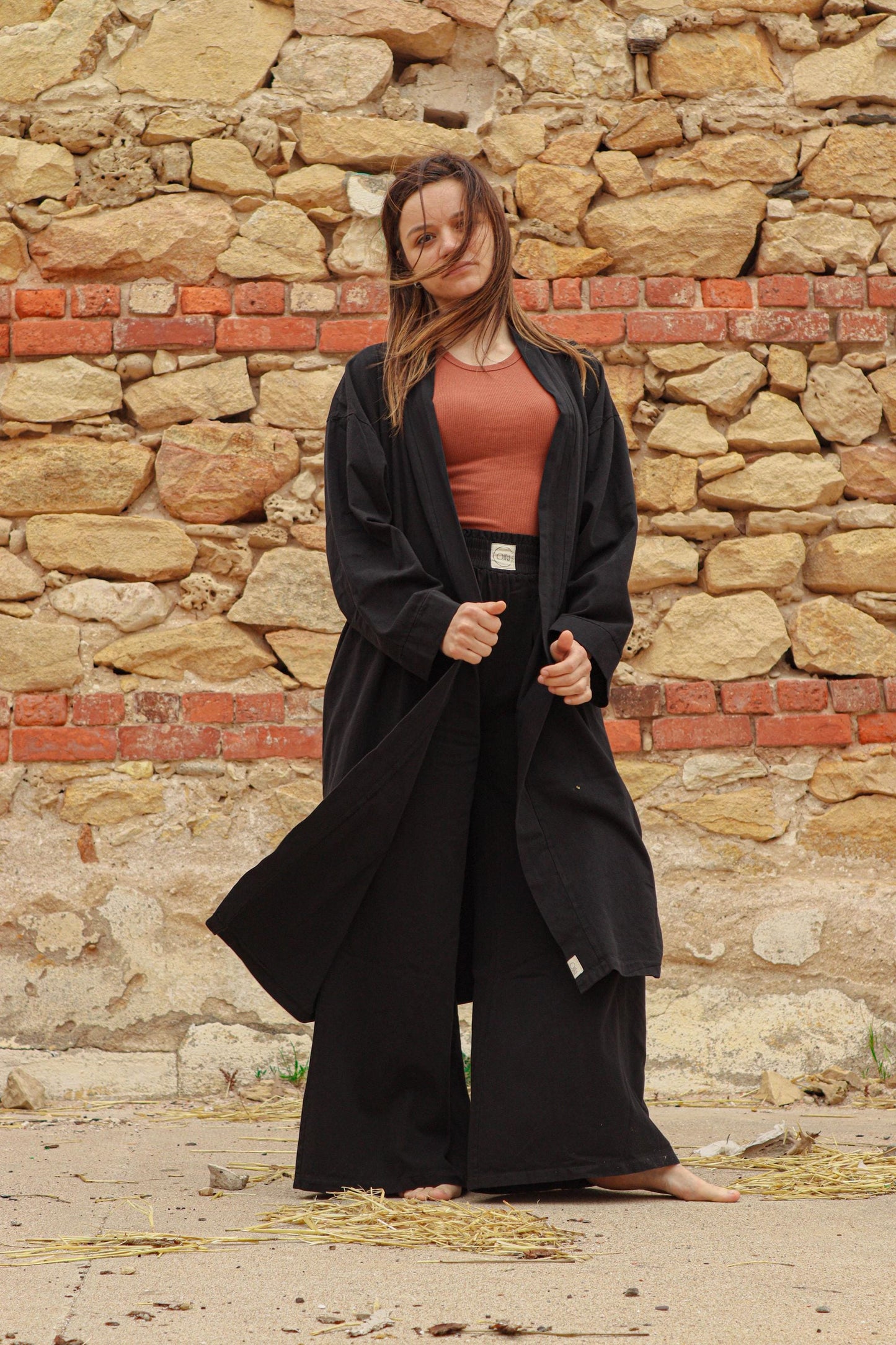 Black Boho Cotton/Linen Wide Leg Harem Pants | Loose Fit High Waist Trousers | Comfortable Summer Yoga Lounge Festival Women's Clothing