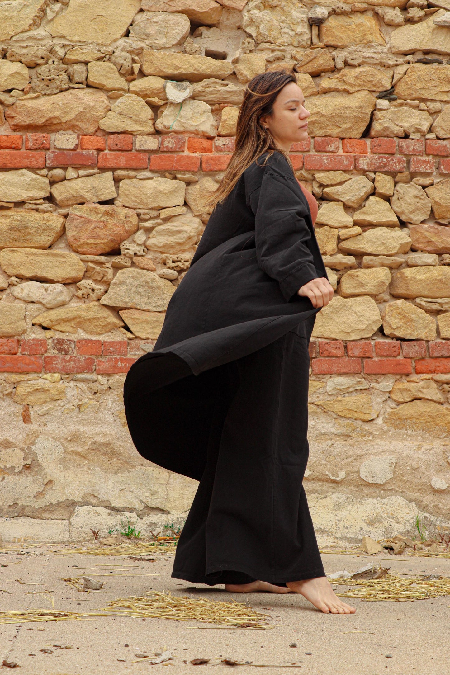 Black Boho Cotton/Linen Wide Leg Harem Pants | Loose Fit High Waist Trousers | Comfortable Summer Yoga Lounge Festival Women's Clothing