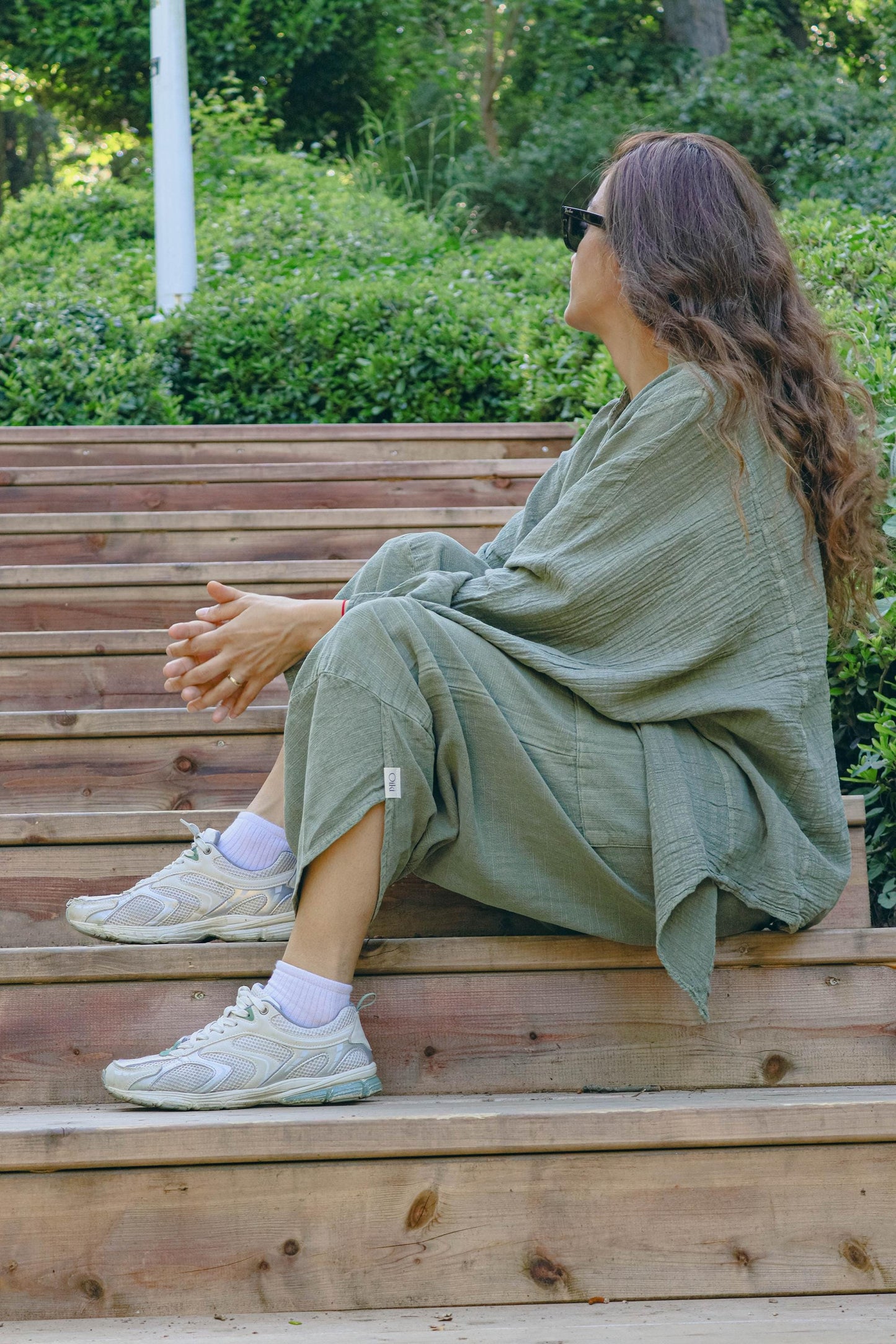 Boho Cotton Green shirt - Oversized Loose Fit Blouse Linen Lightweight Fabric Breathable wide Underarm Top - Unisex Bohemian Shirt - Soft