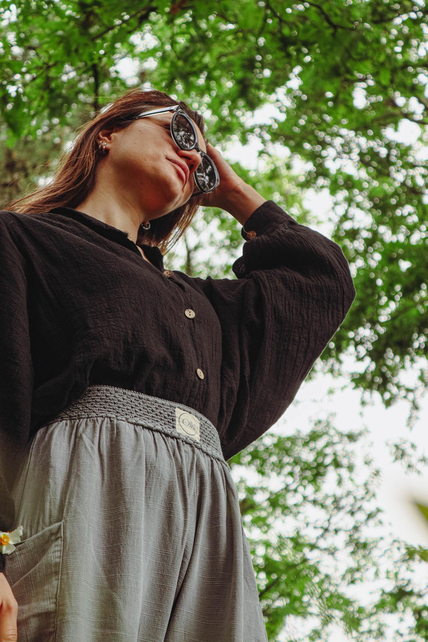 Unisex Boho Black Linen Shirt - Oversized Cotton Blend Loose Fit Top - Lightweight Festival Button Down - Breathable Bohemian Women Clothing