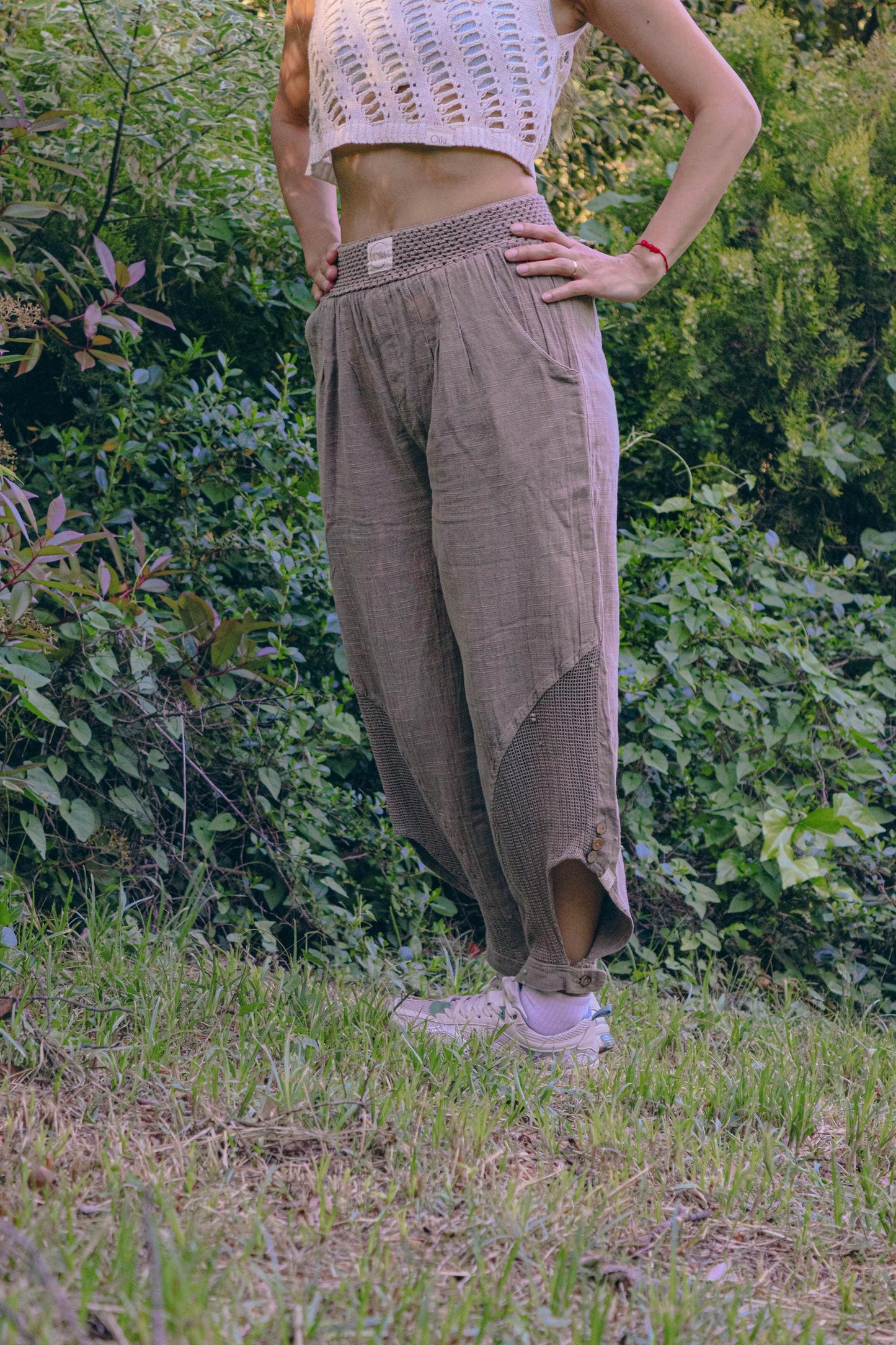Boho Cotton Linen Wide Leg Pants with Slit Hem Unisex Loose Fit Brown Trousers |  four seasons Festival Yoga Comfy Bohemian Clothing