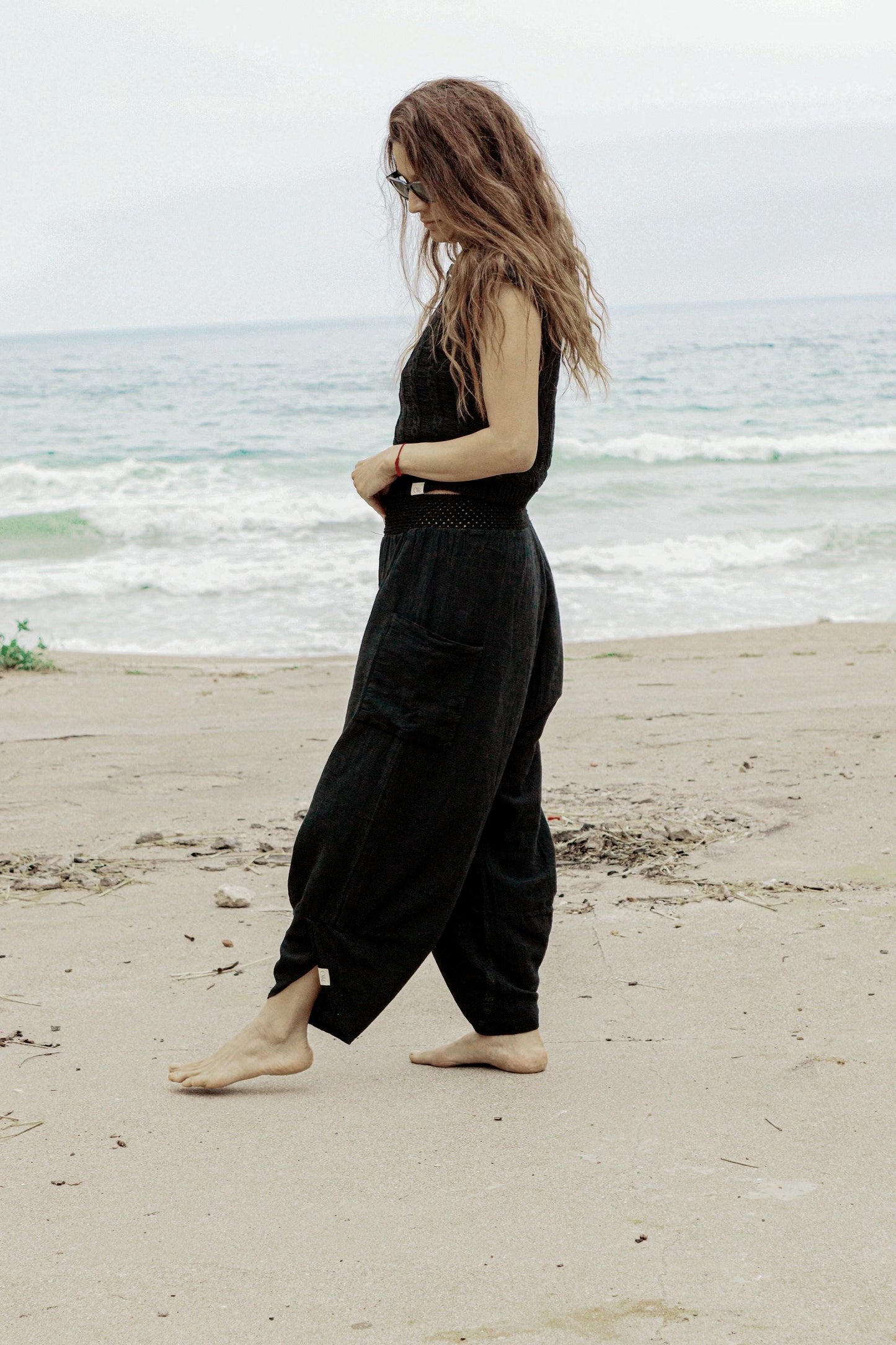 Boho Cotton Linen Pants Unisex- Elastic Waist linen Harem Pants - Lightweight Yoga Pants - Soft Natural Fabric - Bohemian Festival Style