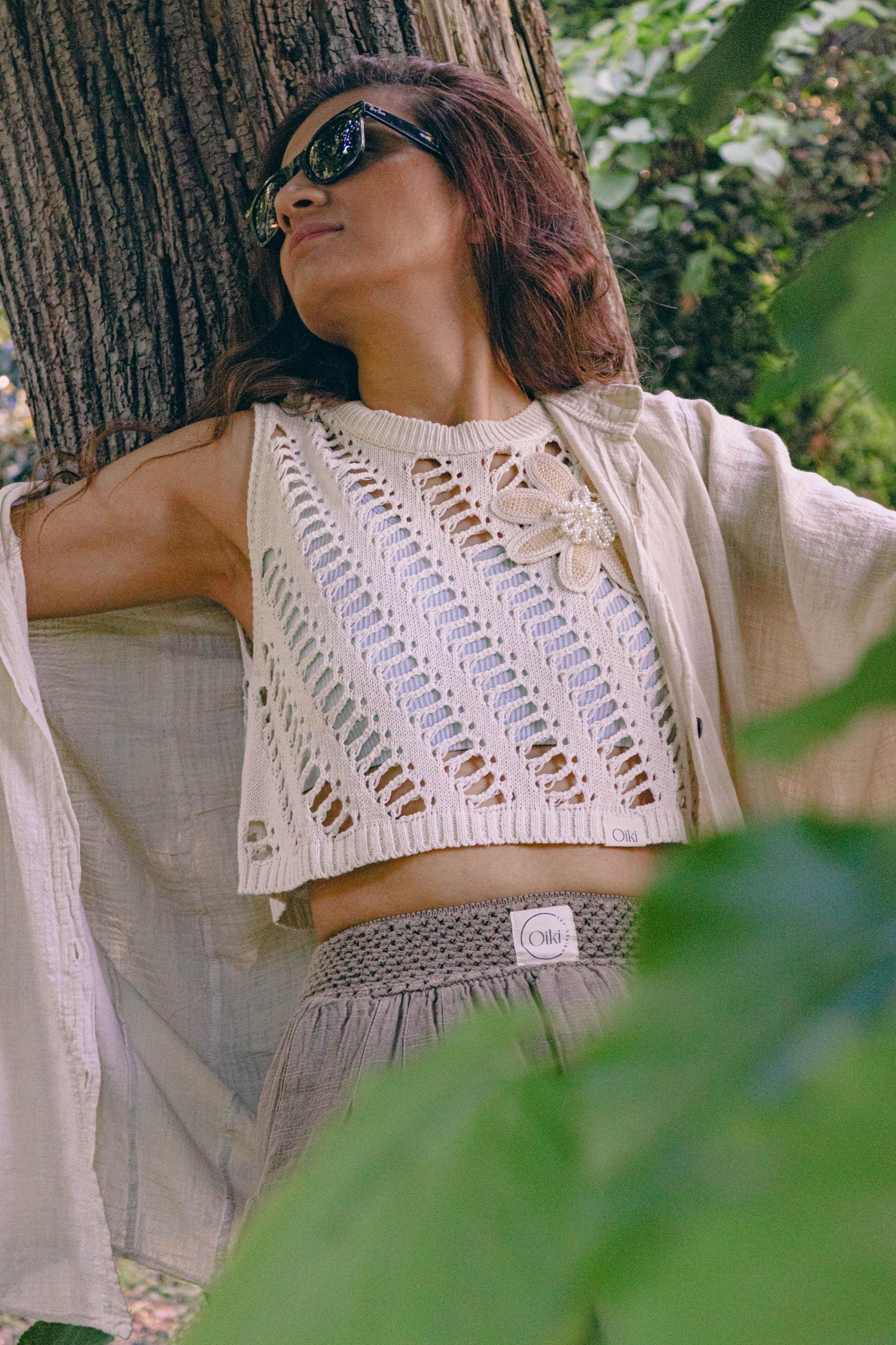 Cream Mesh Crochet Crop Top with Pearl Flower – Handmade Boho Knit Top – One Size – Sheer Festival Shirt – Soft Open Weave Summer Wear