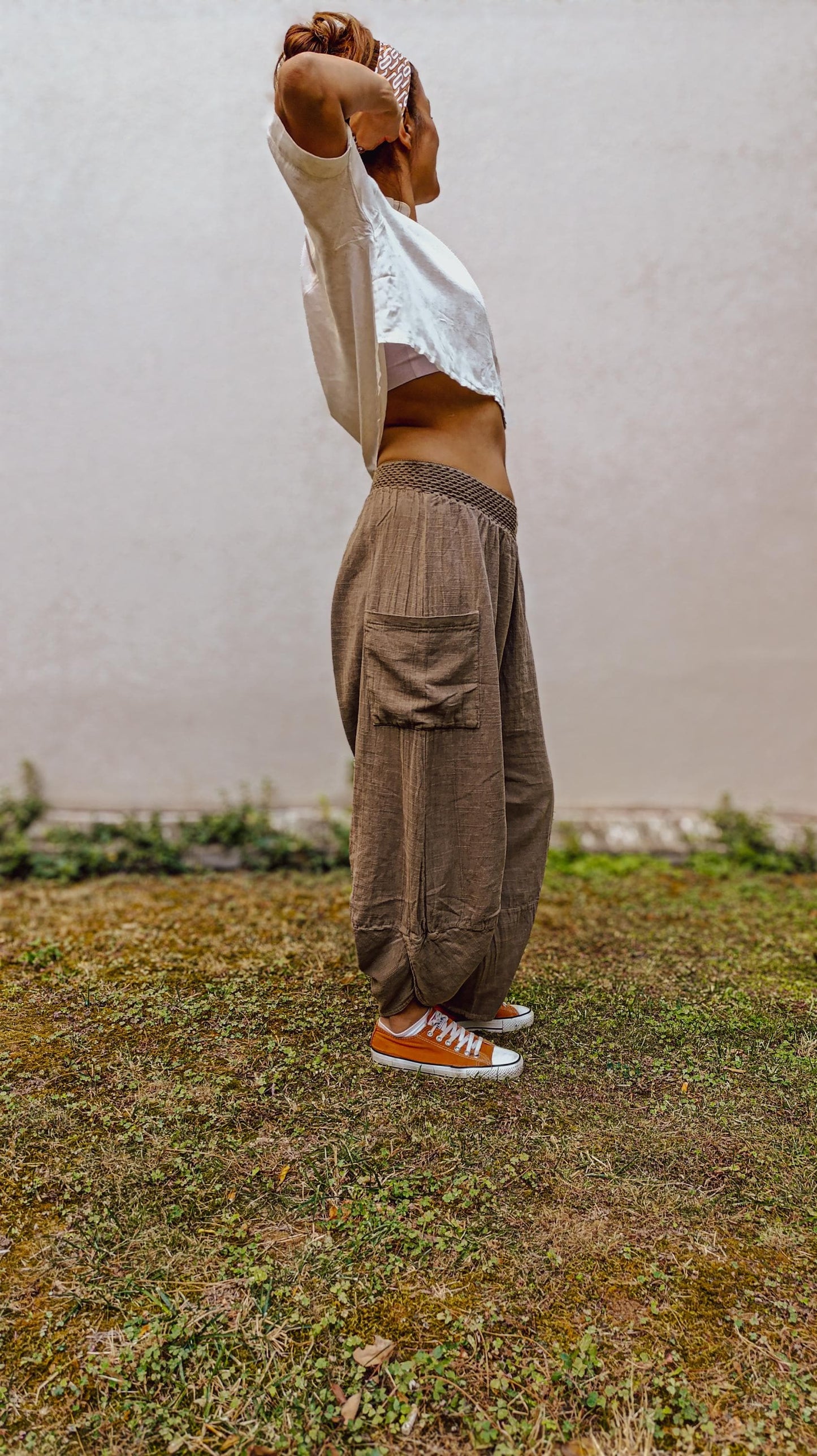 Boho Cotton/linen Wide Leg Pants Natural V-Cut Baggy Fit Handmade Skin Friendly Breathable