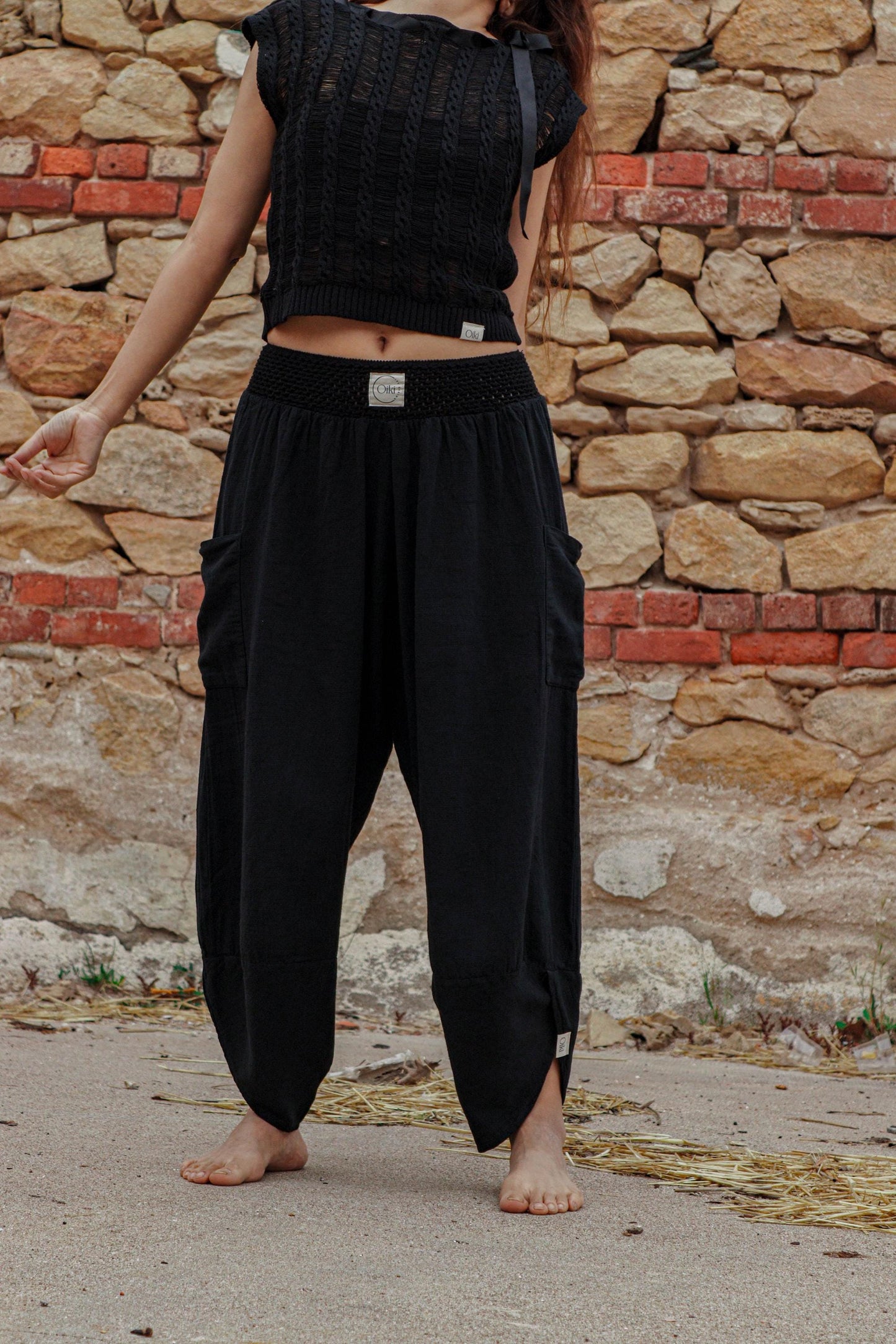 Boho Cotton Linen Pants Unisex- Elastic Waist linen Harem Pants - Lightweight Yoga Pants - Soft Natural Fabric - Bohemian Festival Style