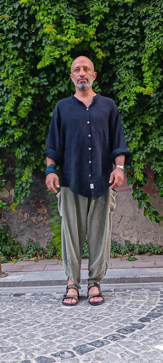 Unisex Boho Wide Leg Pants | Handmade Men's Baggy Trousers 100% Cotton/linen | V-Cut Hippie Fit | Breathable Festival Clothing | Oiki