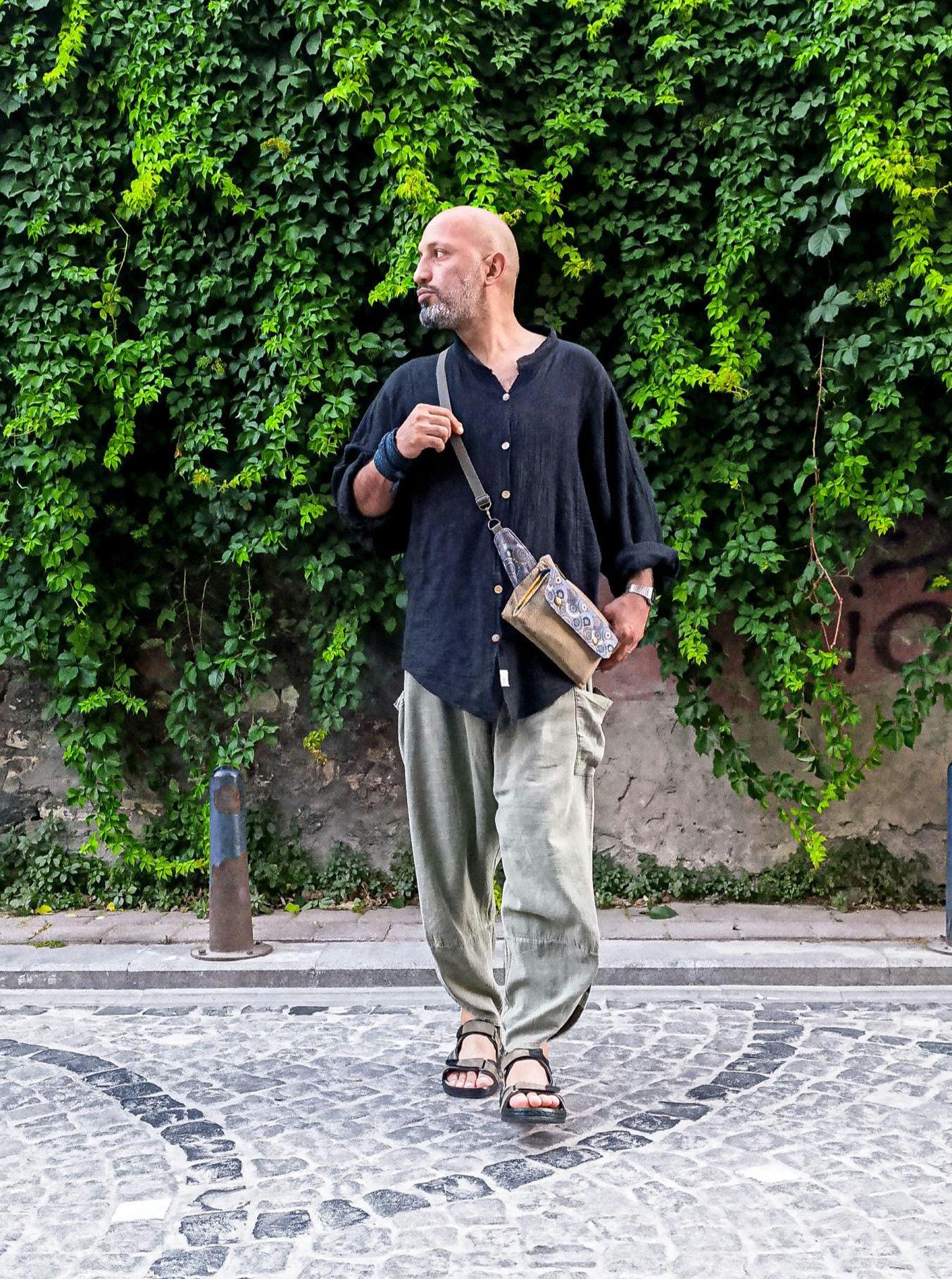 Unisex Boho Wide Leg Pants | Handmade Men's Baggy Trousers 100% Cotton/linen | V-Cut Hippie Fit | Breathable Festival Clothing | Oiki