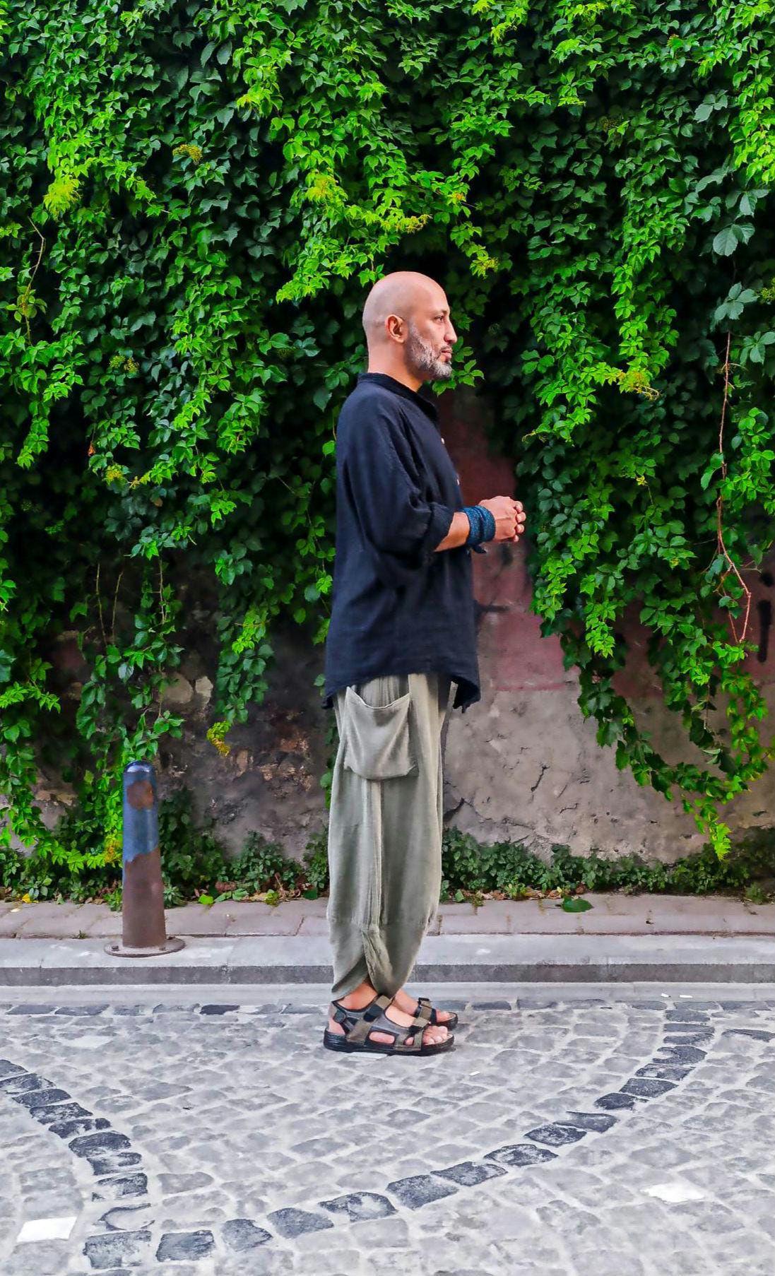 Unisex Boho Wide Leg Pants | Handmade Men's Baggy Trousers 100% Cotton/linen | V-Cut Hippie Fit | Breathable Festival Clothing | Oiki