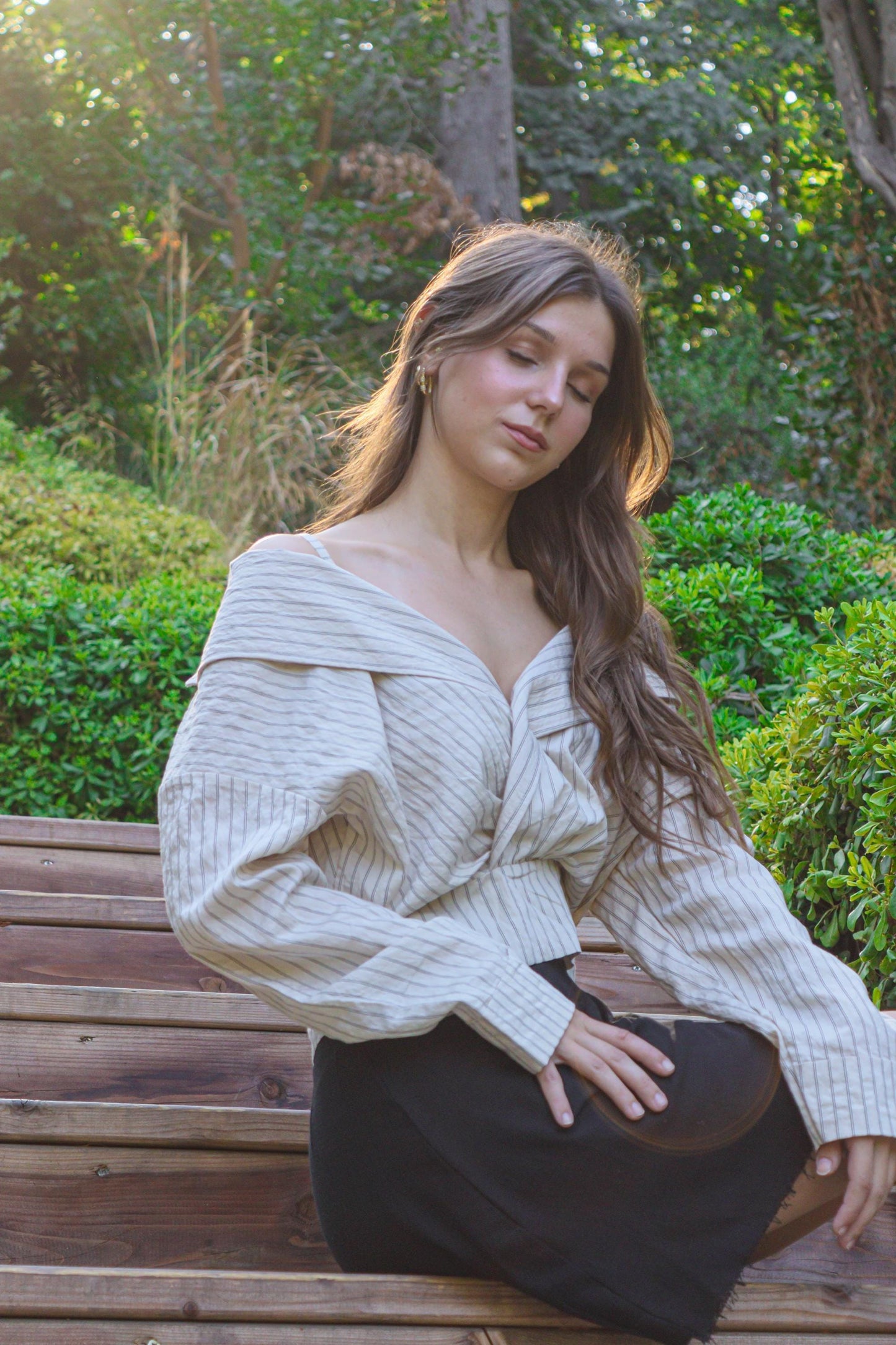 Boho Striped Off Shoulder Blouse – Cotton Polyester Crop Shirt with Straps & Button Back, S M L Sizes, Festival Top, Bohemian Style